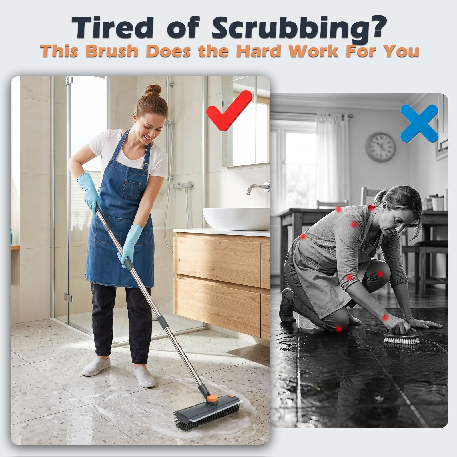 3 in 1 Floor Scrub Brush with Long Handle 53.7"