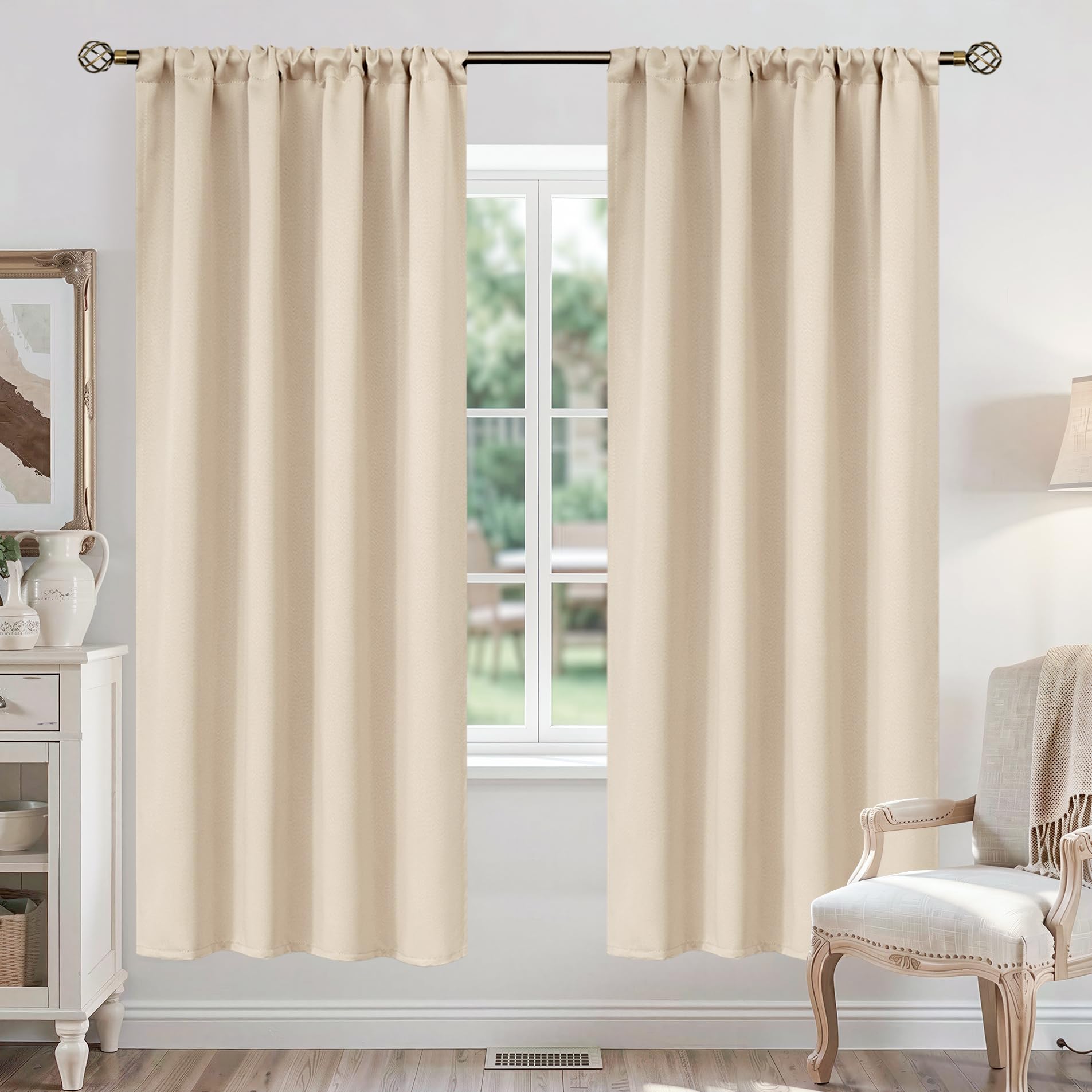 Champagne Blackout Curtains for Bedroom 72 Inches Long (2 Count)