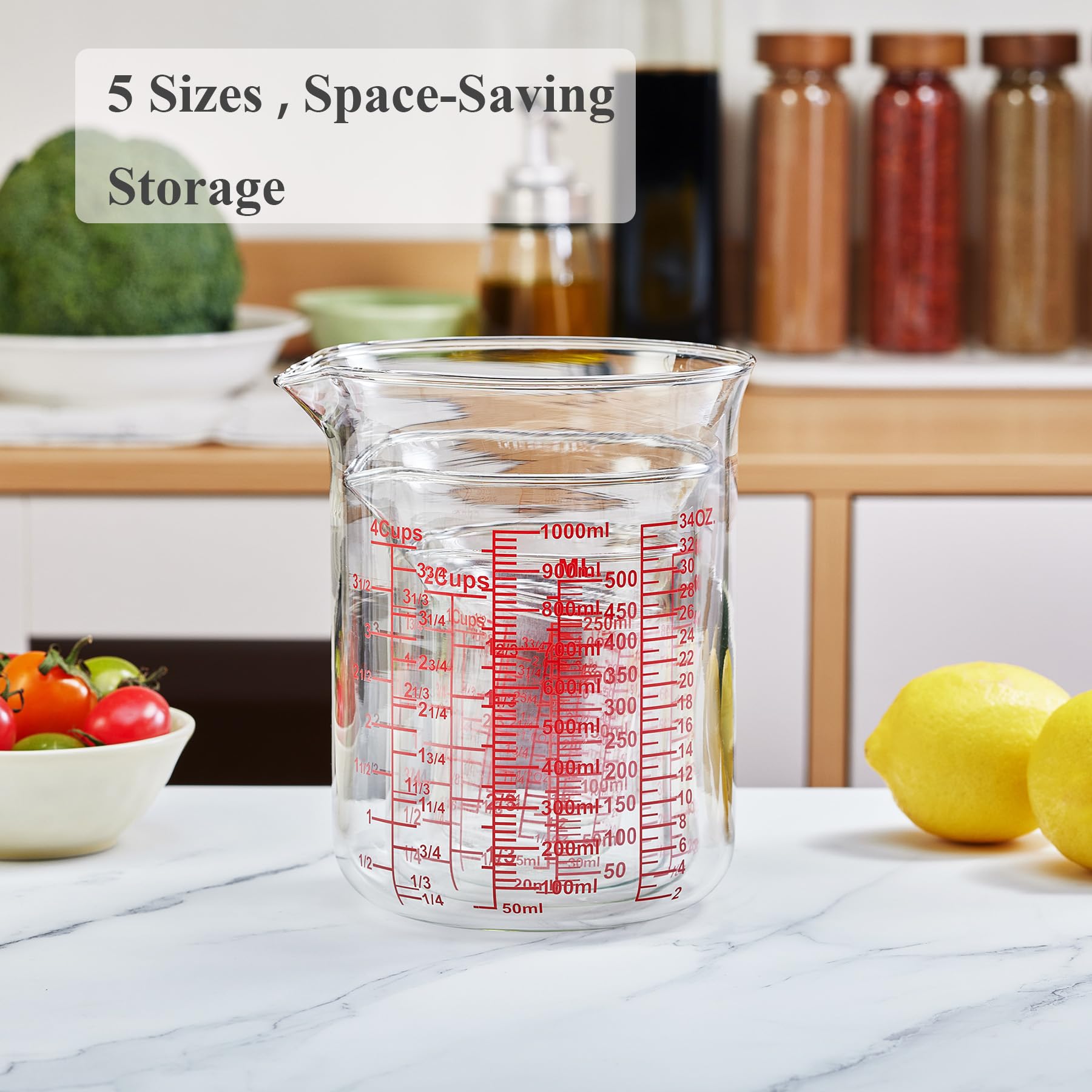 Ackers High Borosilicate Glass Measuring Cup Set with Pour Spout (32 Ounce)