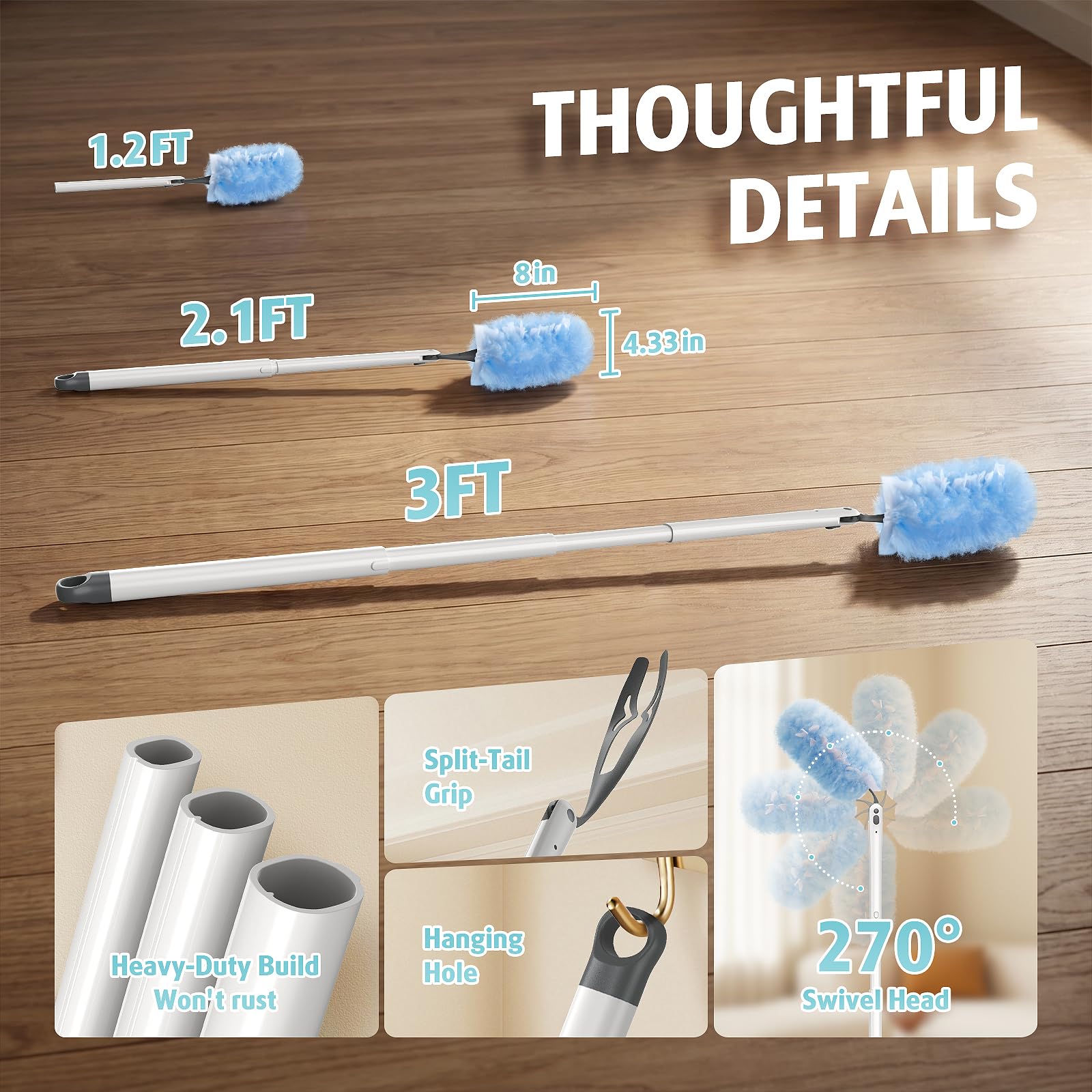 30 Count Duster Kit Refills with 3 ft Extendable Handle for Swiffer