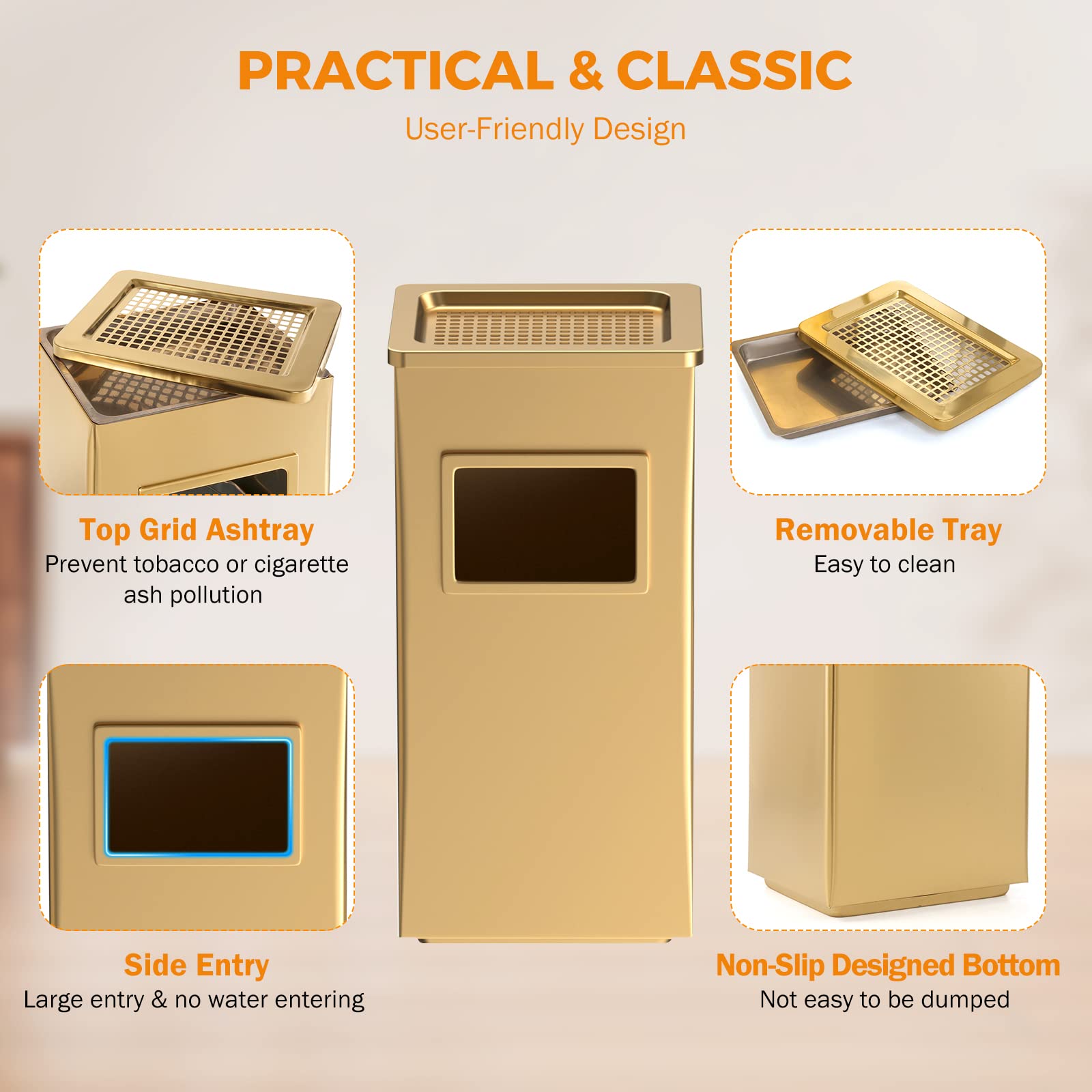 Gold Trash Can with Lid