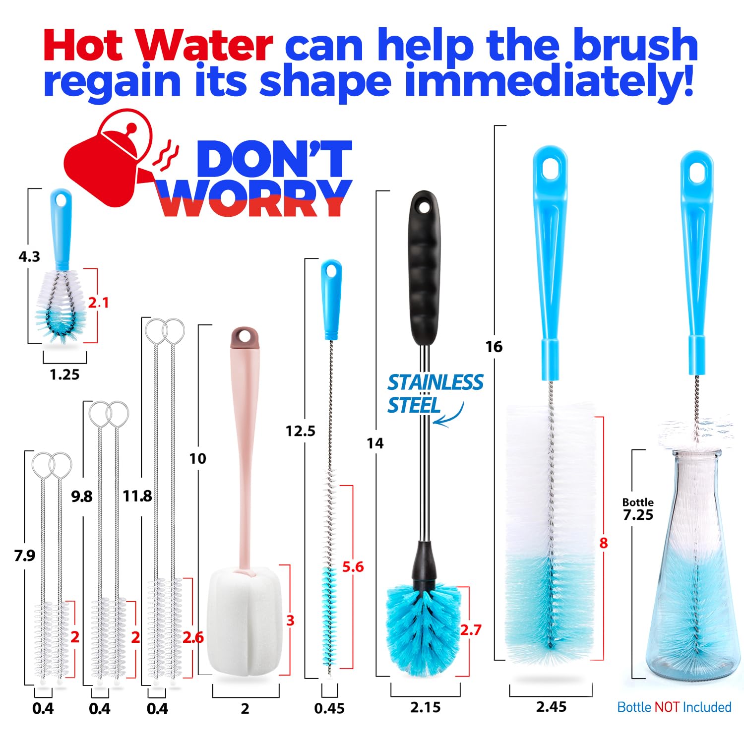 Bottle Brush Tube Cleaning Lab Set with Long Handle