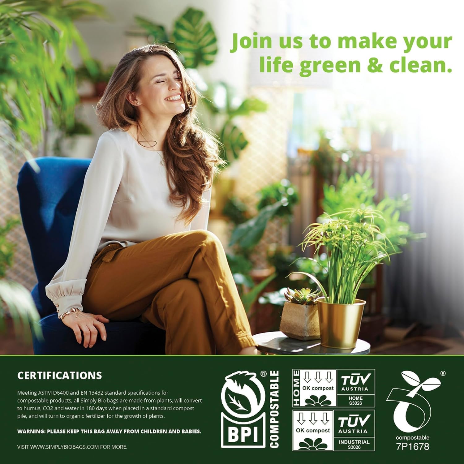 1.6 Gallon Compostable Trash Bags Handle (50 Count)