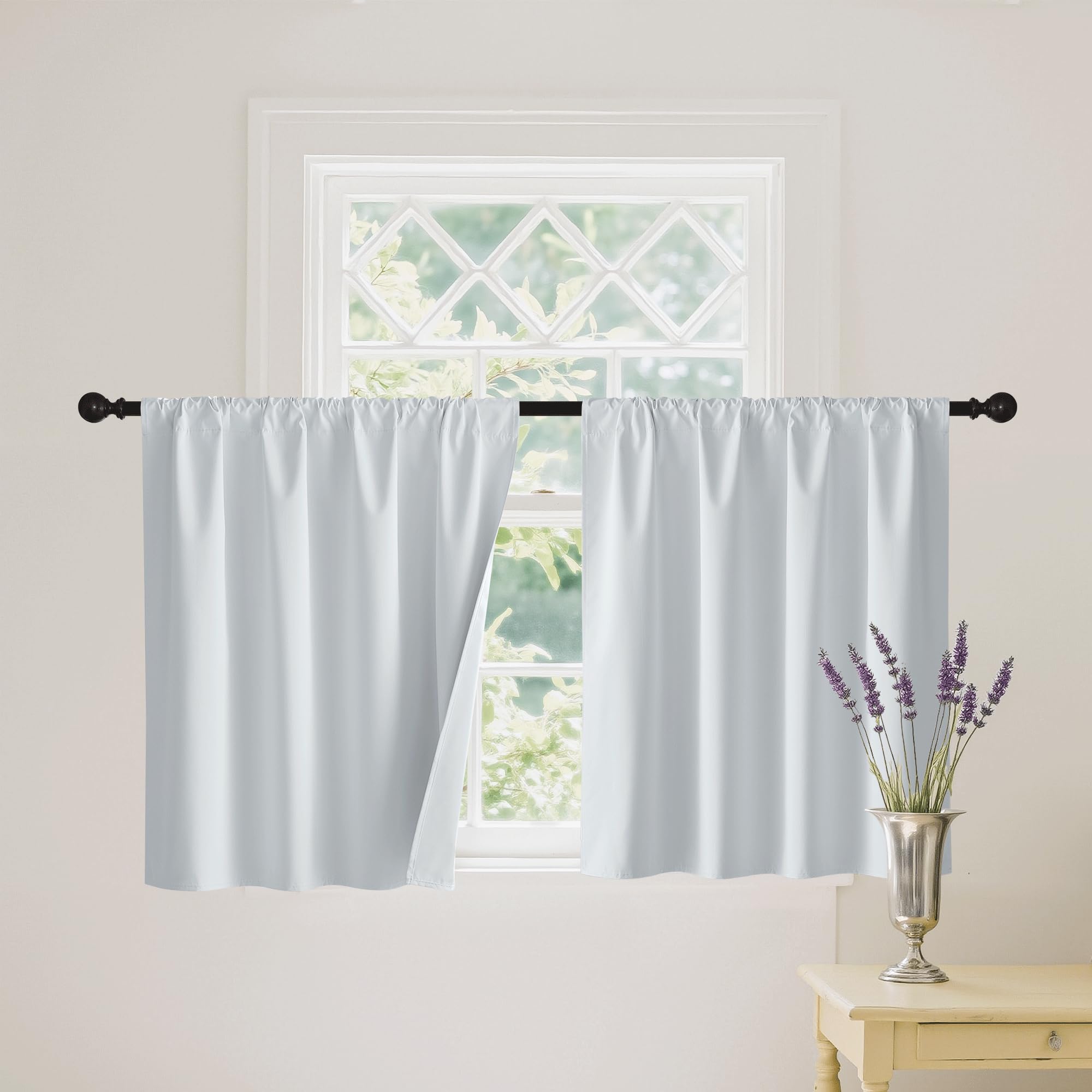 Short White 100% Blackout Curtains for Small Window (2 Count)