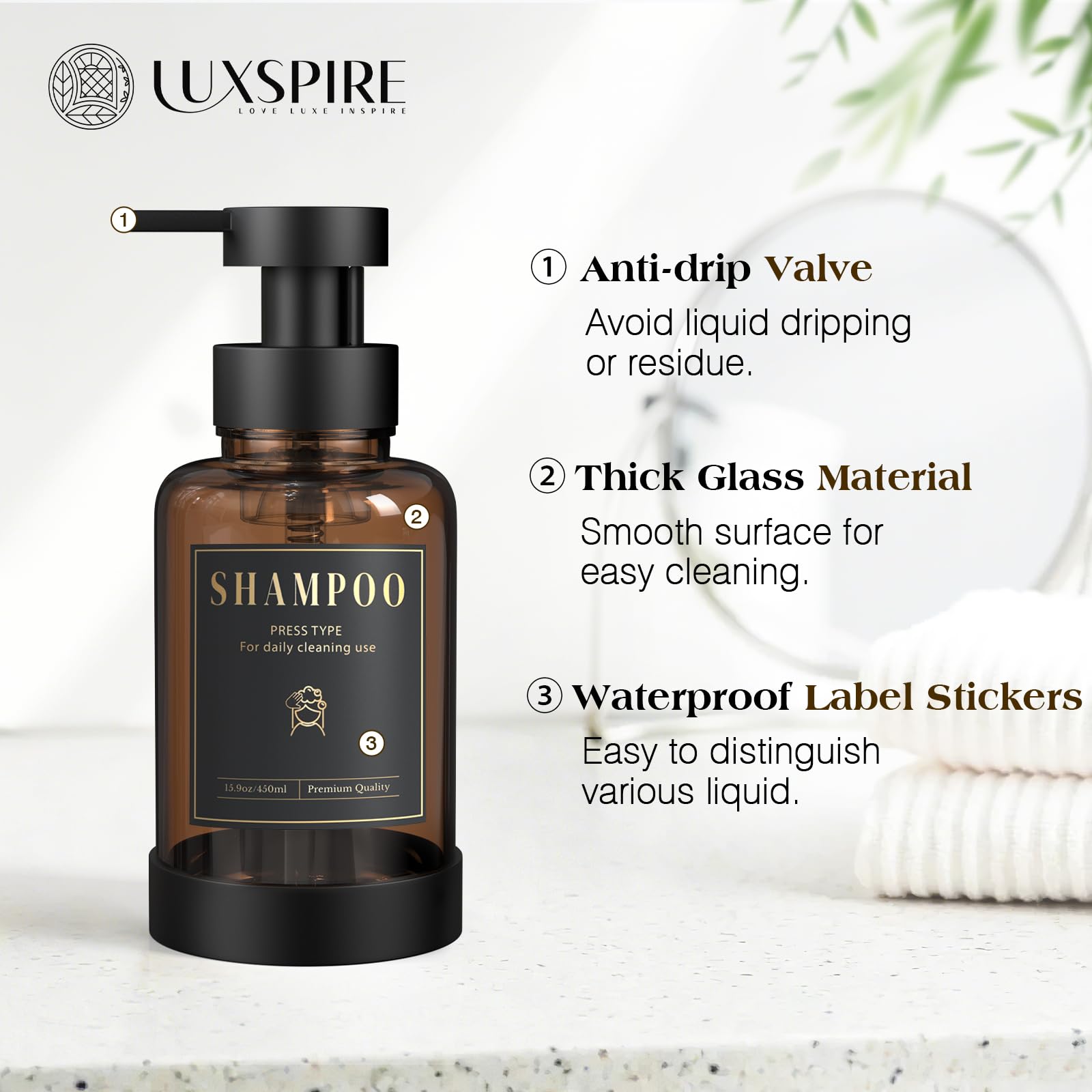 15oz Glass Foaming Soap Dispenser Set (2 Count)