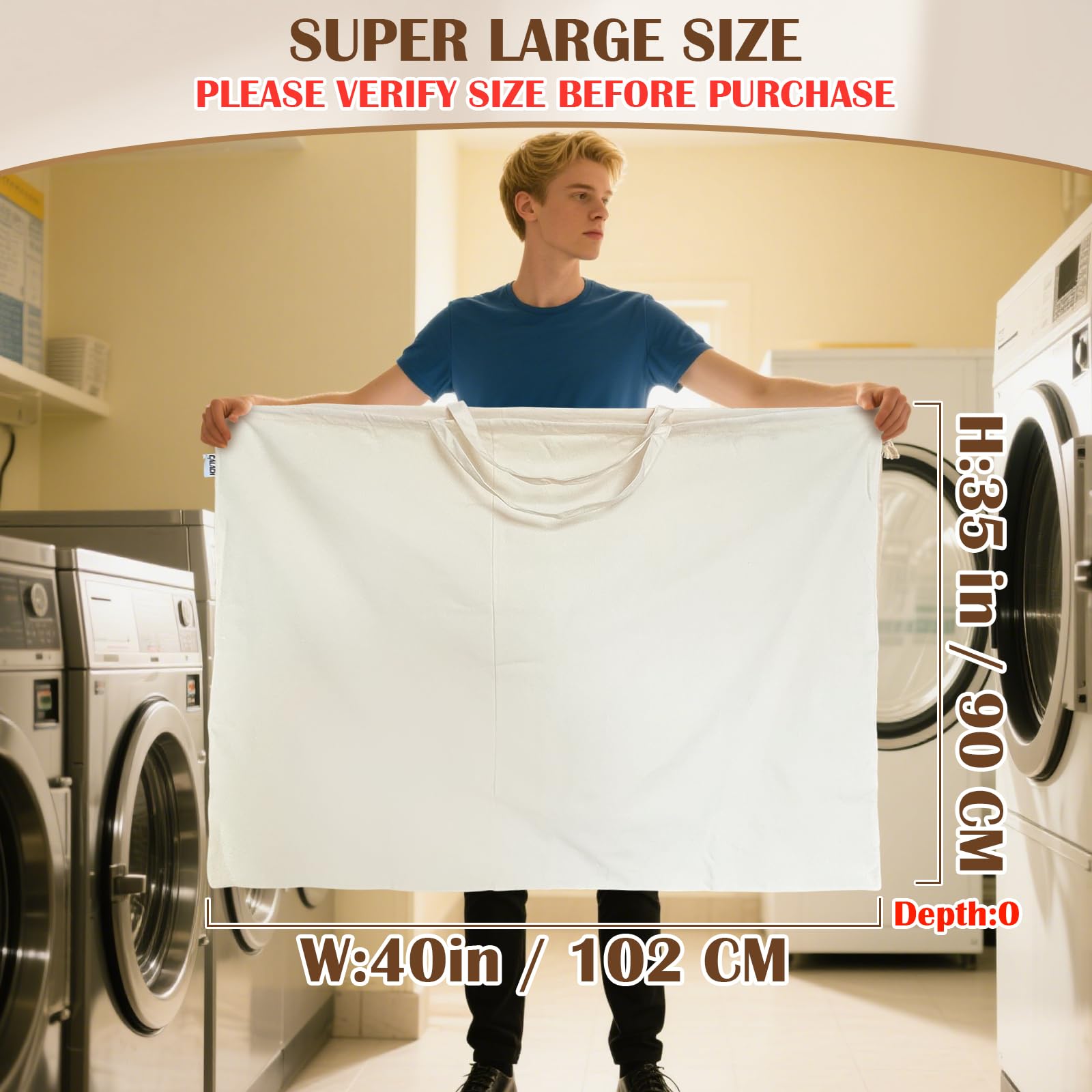 Canvas Laundry Bag Extra Large Heavy Duty Storage Bag 40"W x 35"H