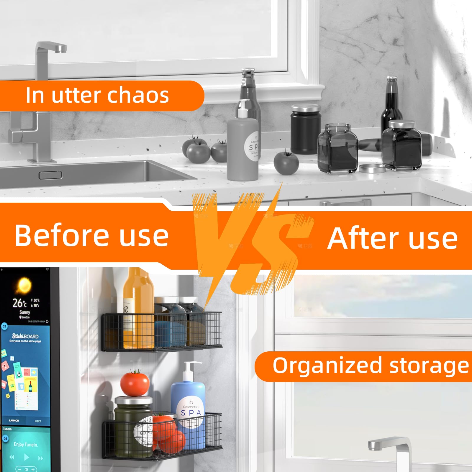 2Pack Magnetic Basket Organizer Holder for Fridge (2 Count)
