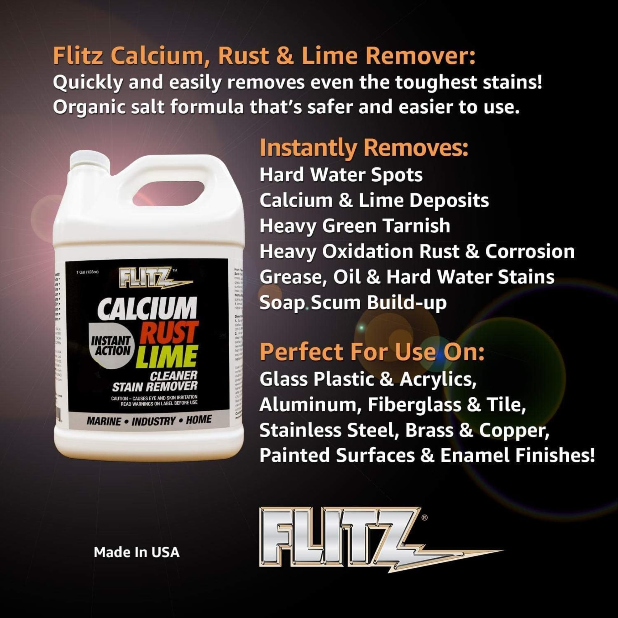 Calcium, Rust, & Lime Remover - 1 Gallon Bottle of USA-Made Limescale Remover for Toilets, Showers, and More - Powerful Spray that Instantly Eliminates Tarnish, Grease, and Other Grime (1 Pack) (128 Fl Oz)