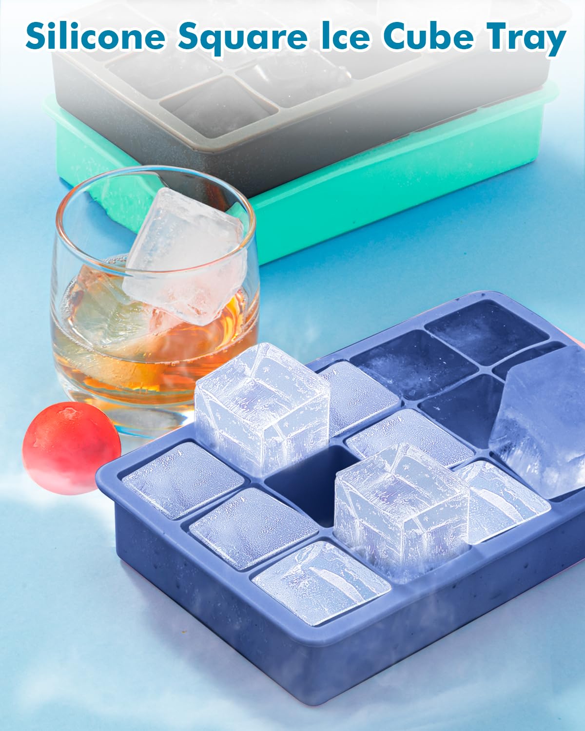 Silicone Ice Cube Trays for Freezer 2 Pack (8 Ounce)