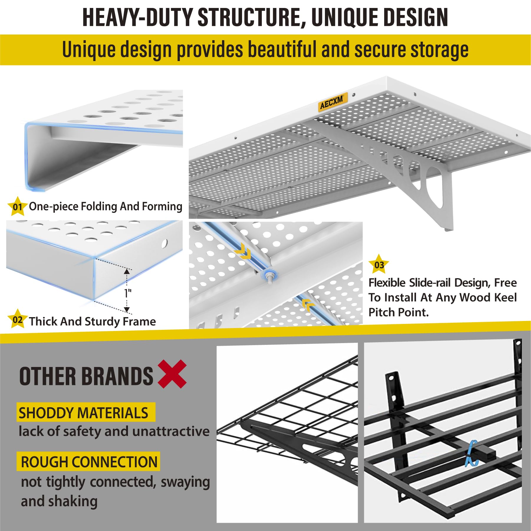 4 Pack 1.64x4ft Adjustable Garage Wall Shelving 1120lbs Load Capacity Heavy Duty Wall Mounted Storage Shelf Metal Floating Shelves for Garage (4 Count)