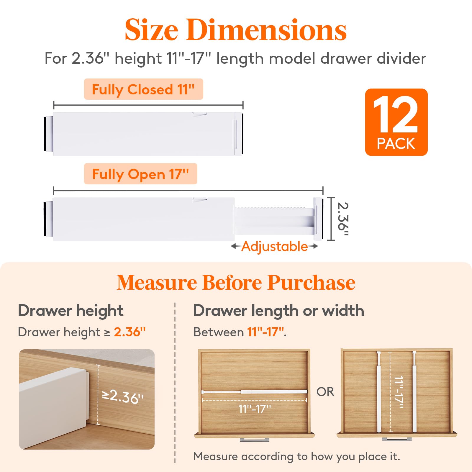 2.36" Upgrade Kitchen Drawer Dividers (12 Count)