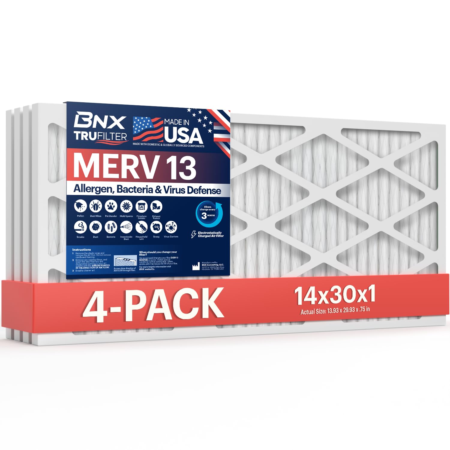 TruFilter 14x30x1 Air Filter MERV 13 (4 Count)