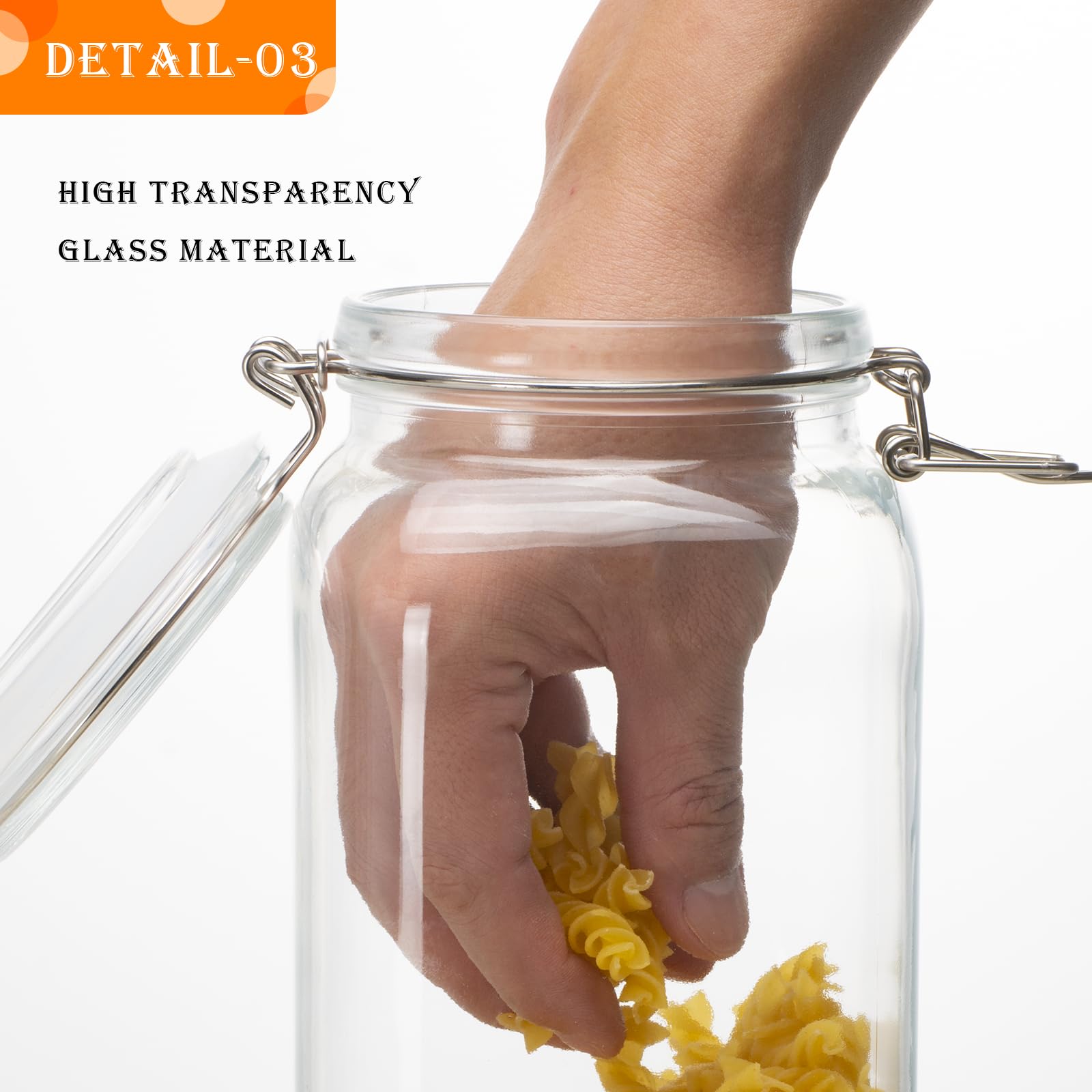 34oz Square Glass Food Storage Jars with Airtight Clamp Lids 3 Pack (3 Count)