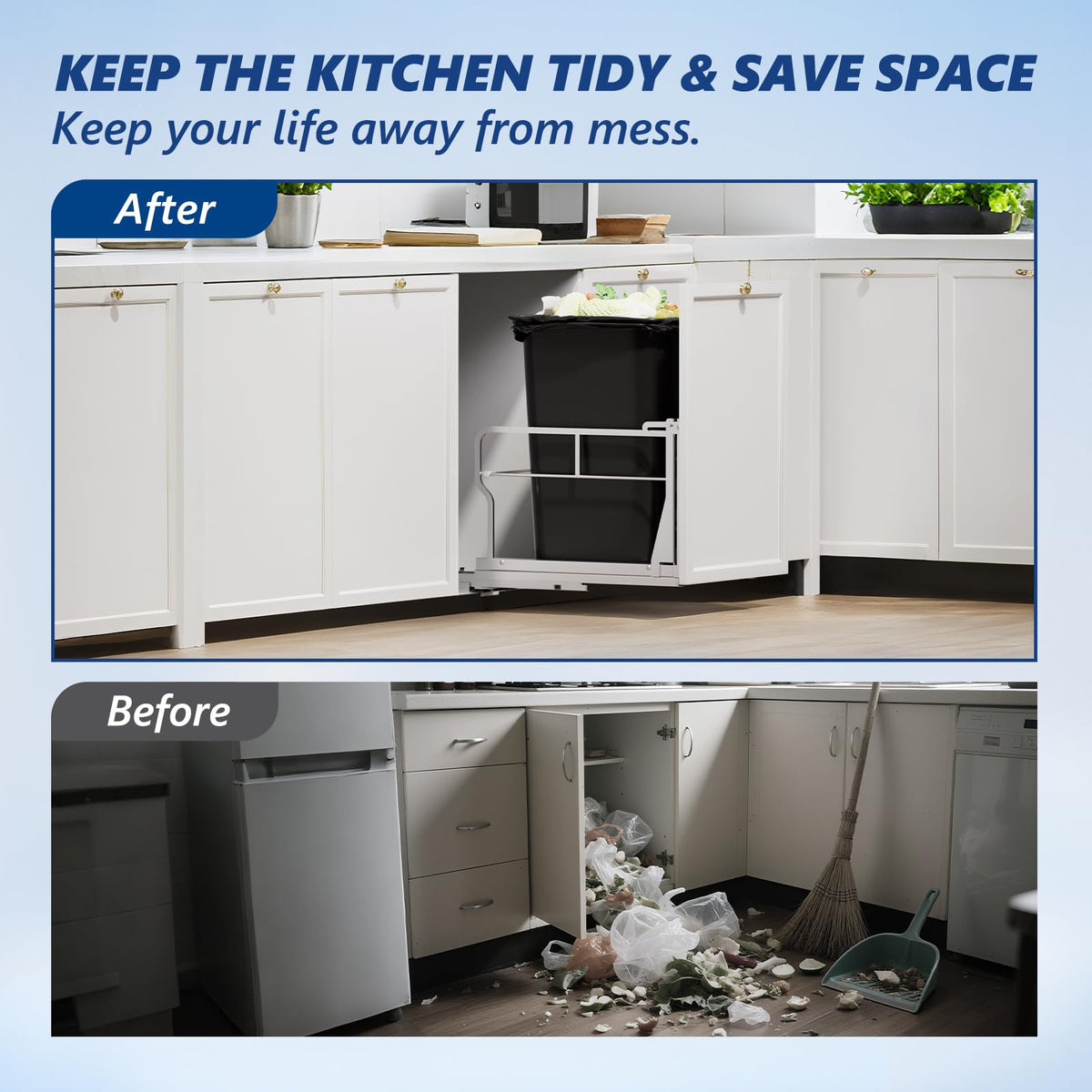 10 Gal Pull Out Trash Can Under Cabinet with Tiltable 10°
