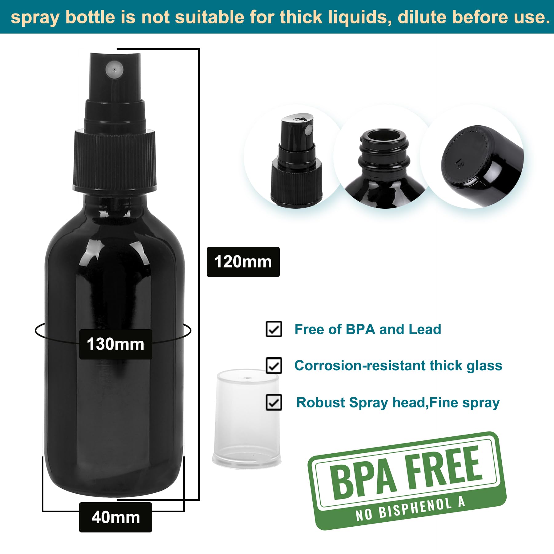 Black Glass Small Spray Bottle 2 oz 48 Packs (48 Count)
