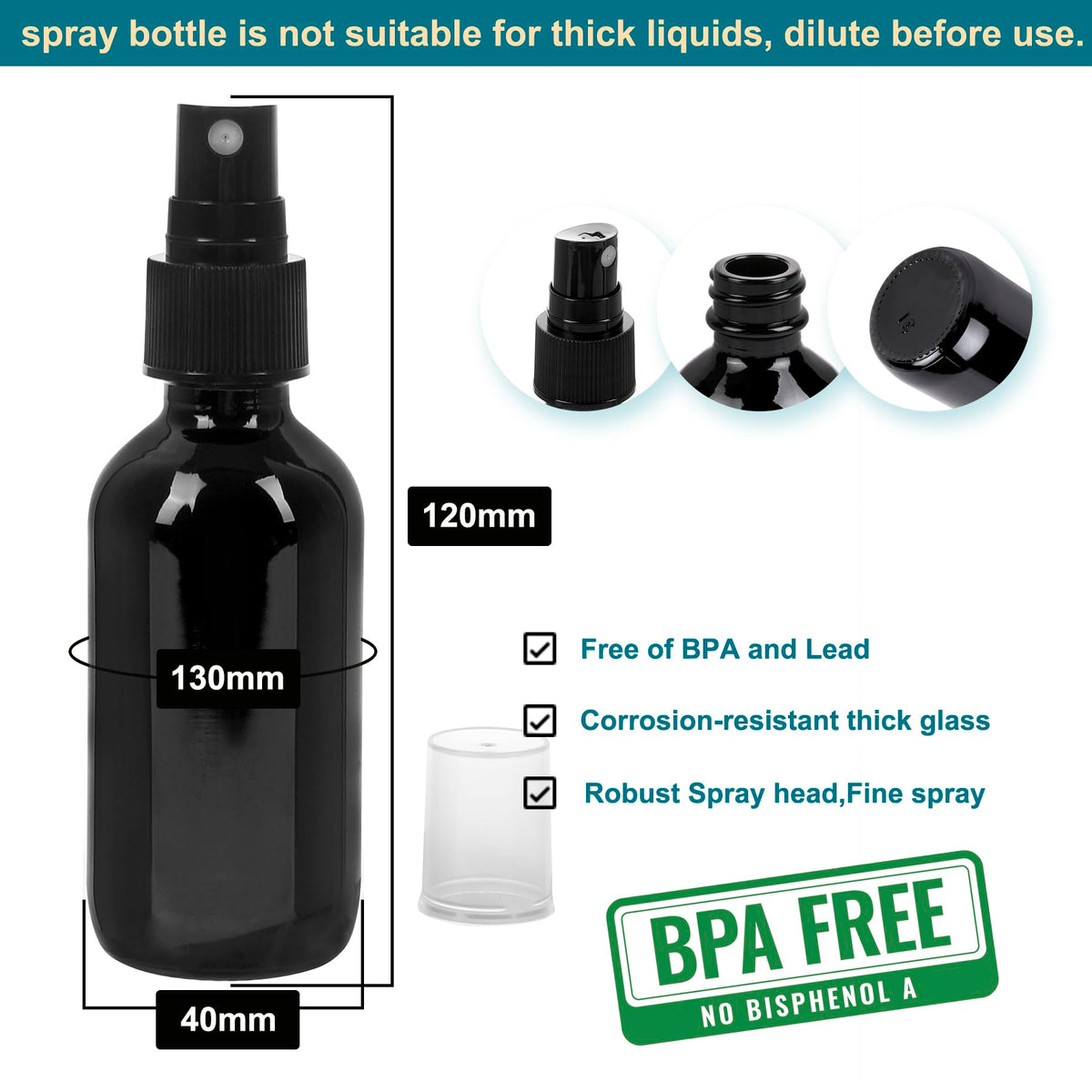 Black Glass Small Spray Bottle 2 oz 48 Packs (48 Count)