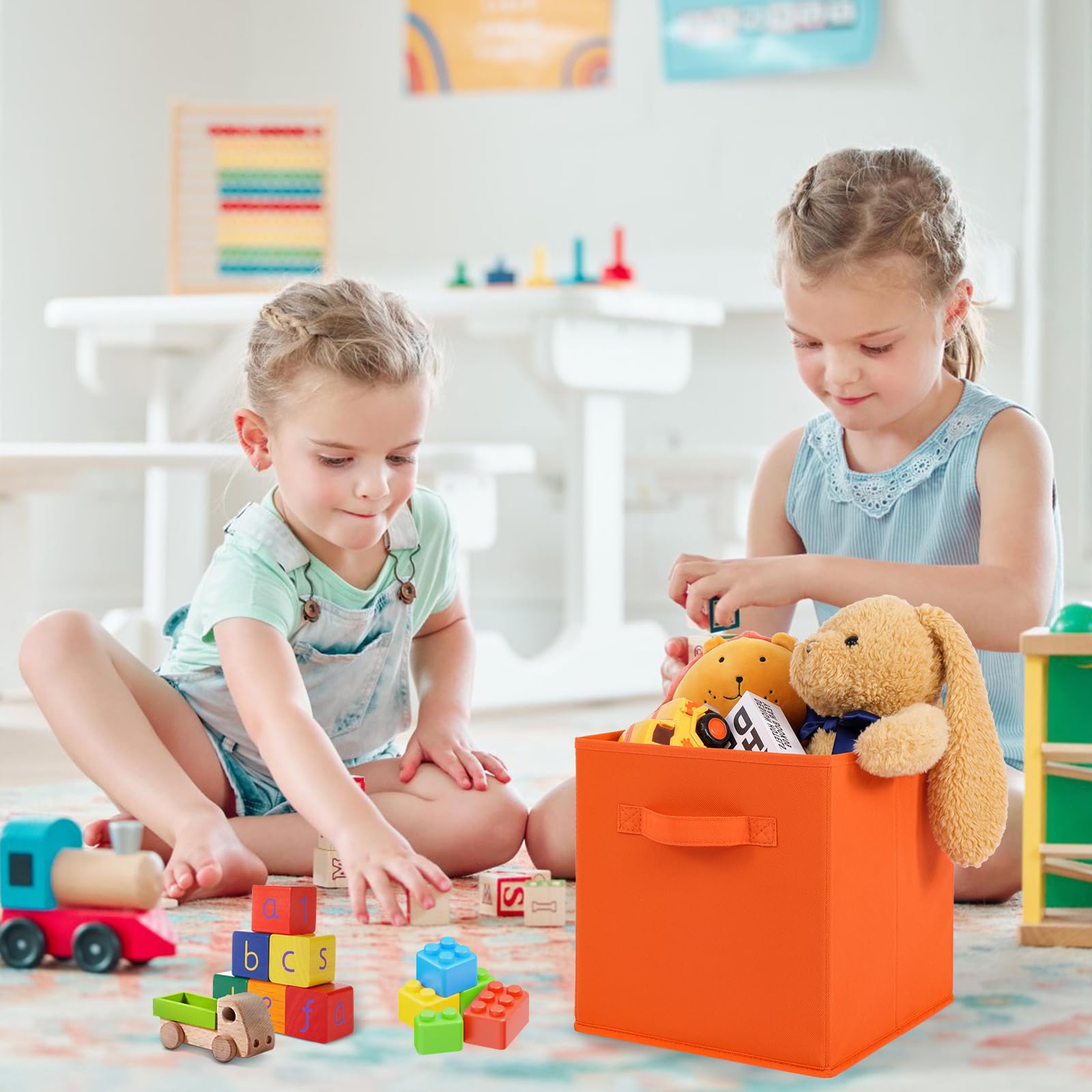 Fabric Storage Bins 6 Pack Fun Colored Durable Storage Cubes with Fabric Handles Foldable Cube Baskets for Home (6 Count)