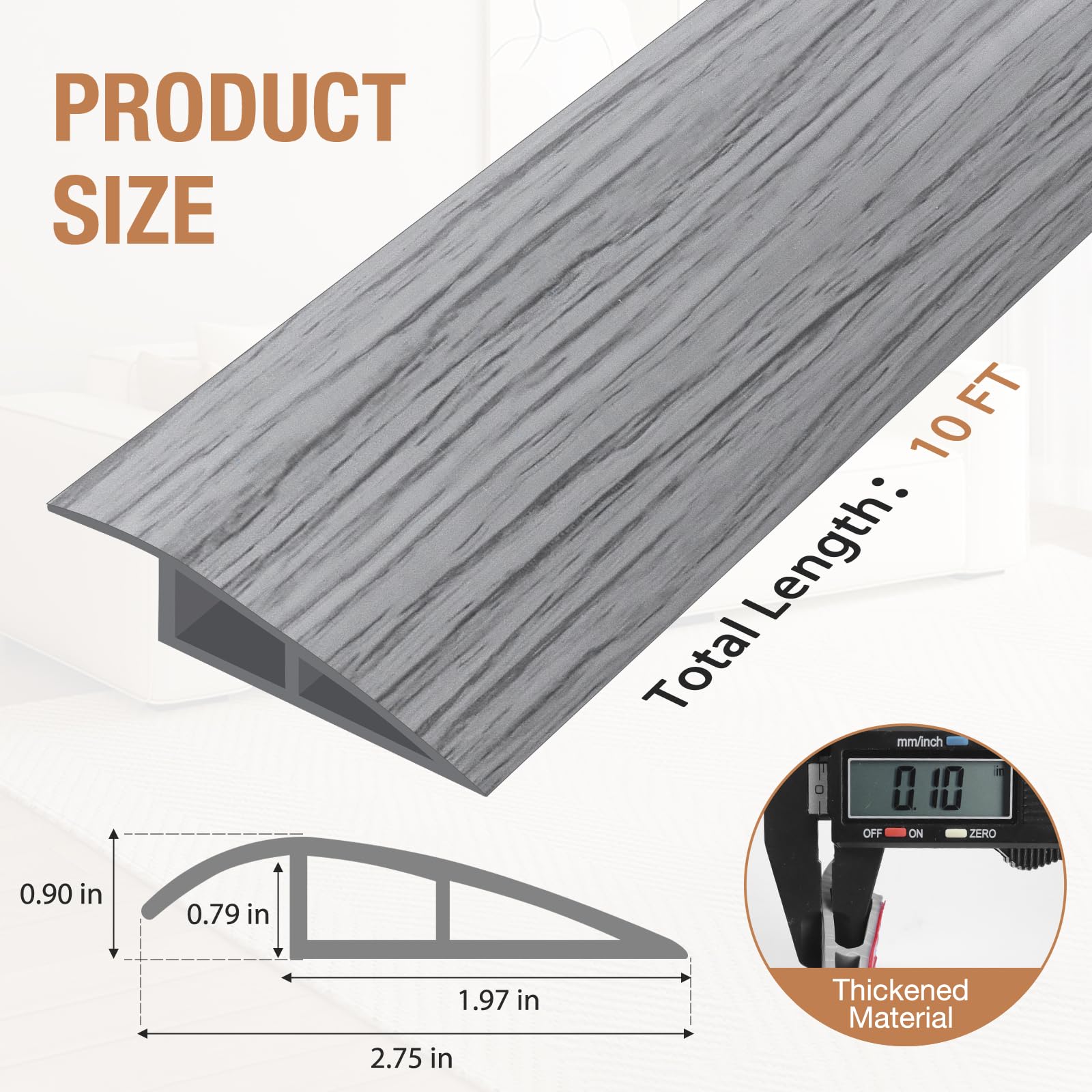 Floor Transition Strip Self Adhesive Vinyl Door Threshold Strip (10 Foot)