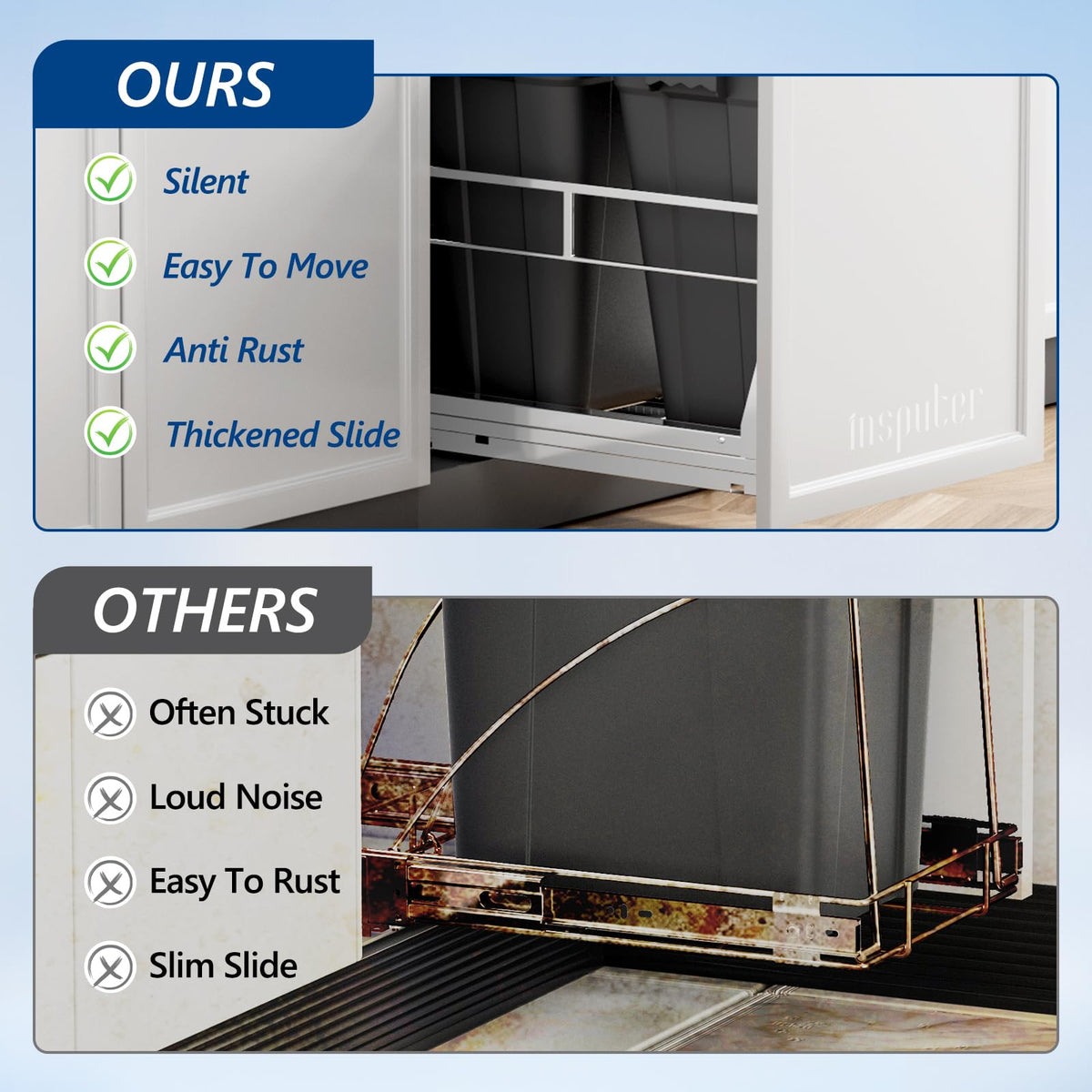Dual 40QT Pull Out Trash Can Under Cabinet with Soft (2 Count)