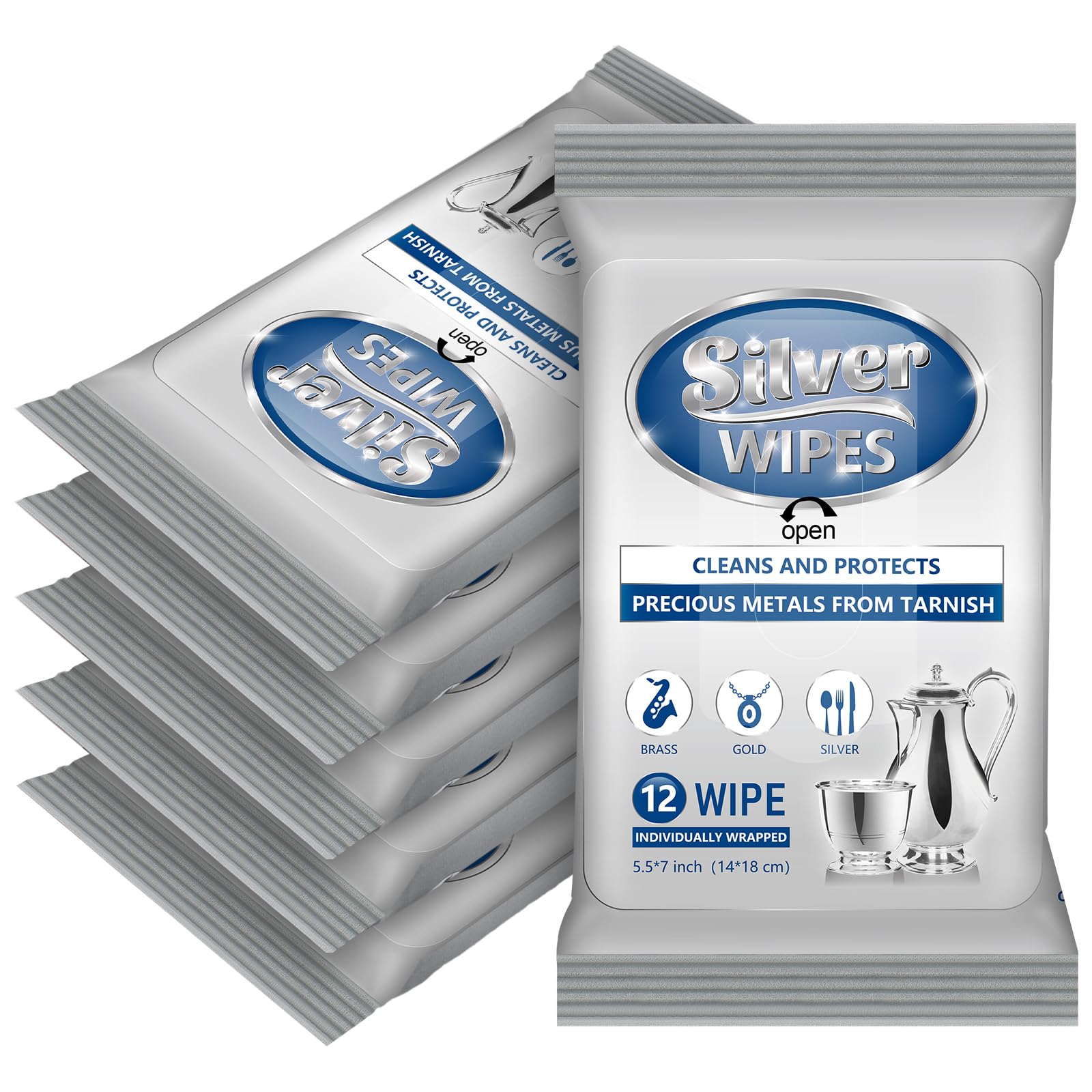 6 Pack 72 Pcs Silver Cleaner Wipes Silver Polish Jewelry Cleaner Cleaning Jewelry Wipes for Silverware Stainless Steel Brass Metal Tarnish Remover (6 Count)