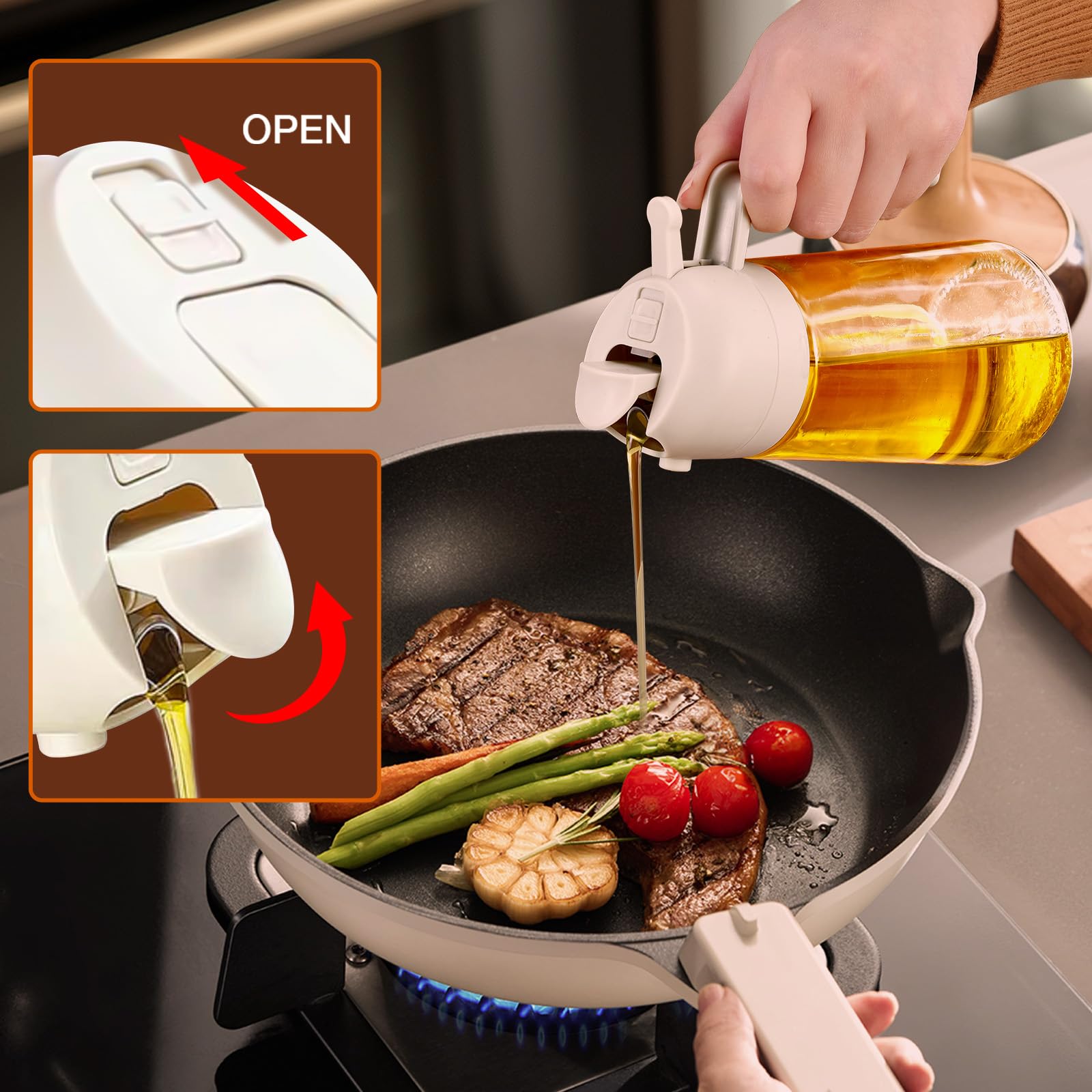 16 oz 2-in-1 Glass Olive Oil Sprayer for Cooking, Creamy White