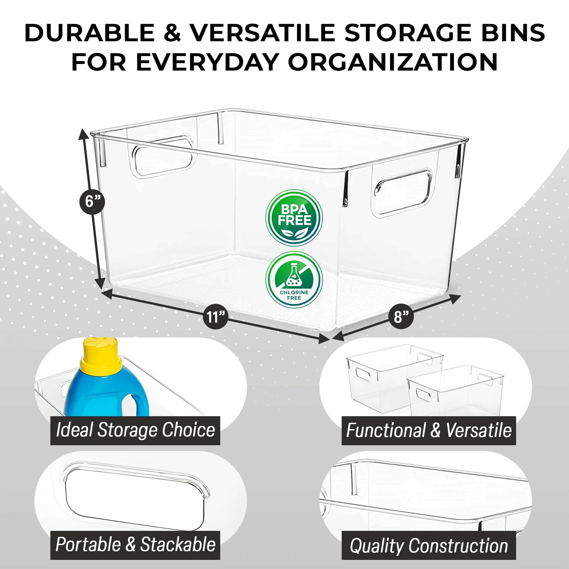 Clear Plastic Storage Bins (4 Count)