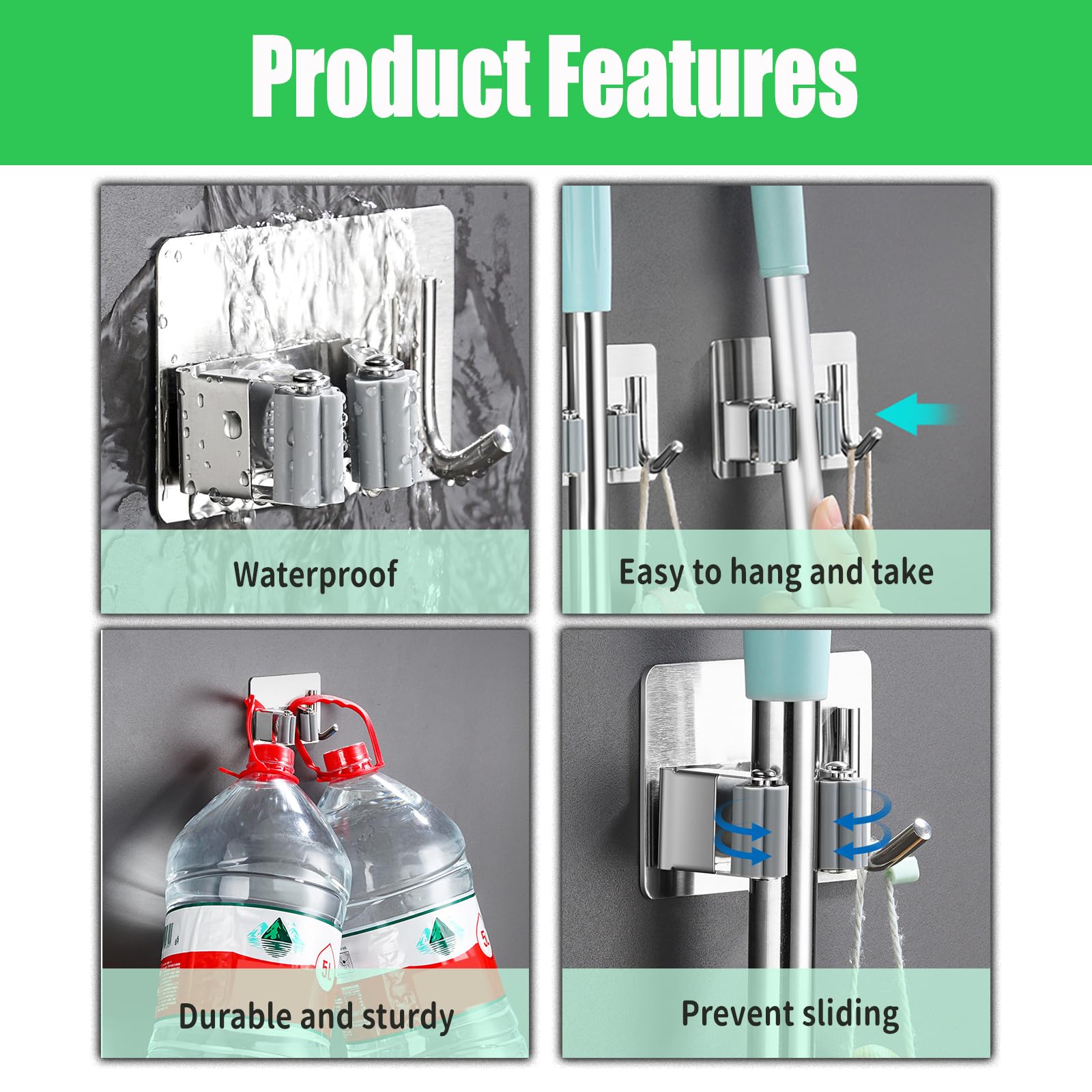 Mop and Broom Holder Hanger Wall Mount (2 Count)