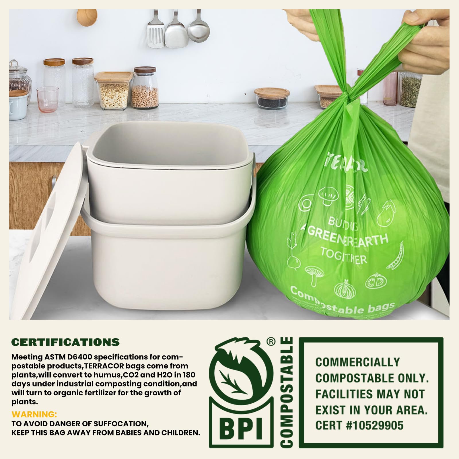 Compost Bags Handle Tie Food Scrap Bags 3 Gallon (100 Count)