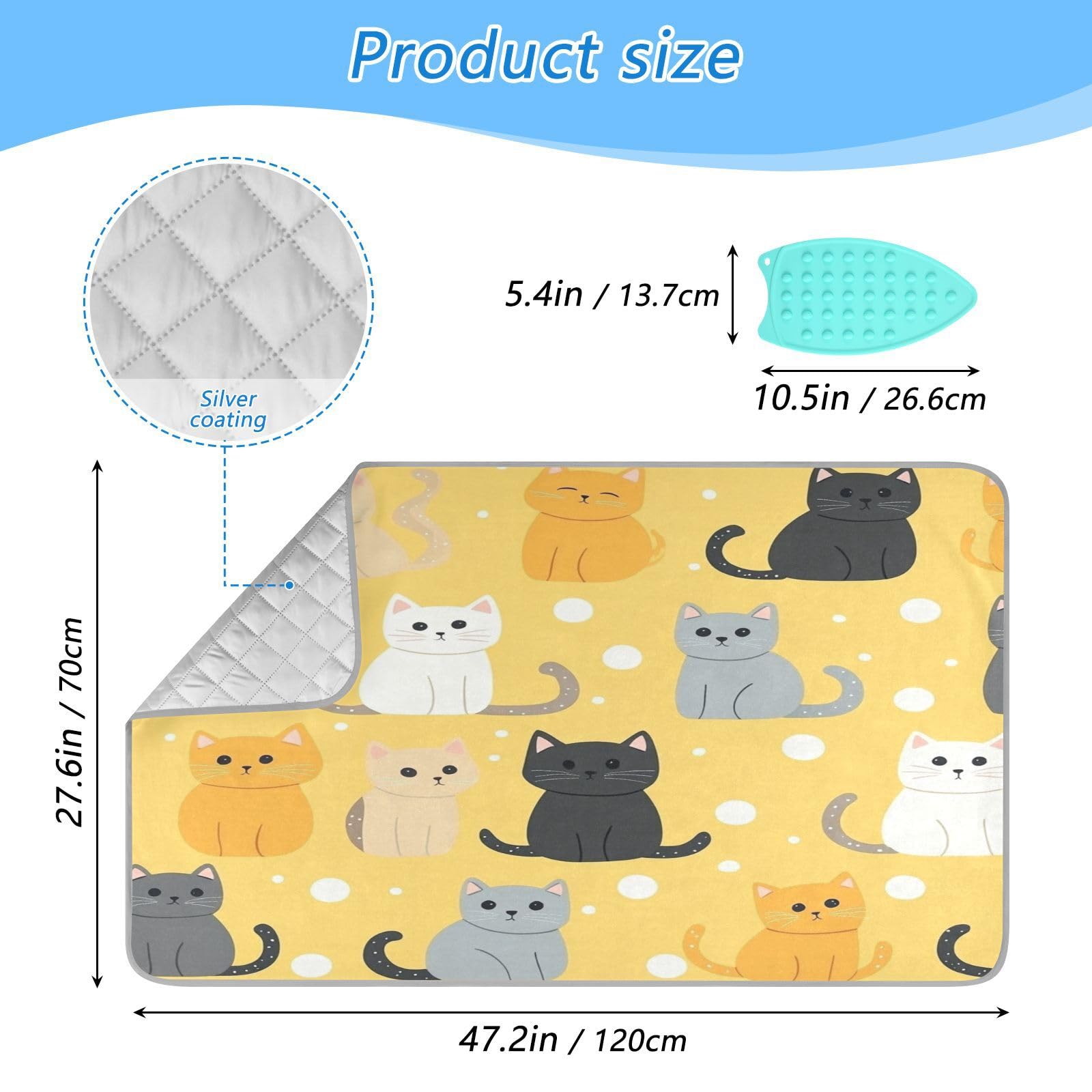 Yellow Polka Dot Cat Ironing Mat Thickened Ironing Blanket Travel Portable Double