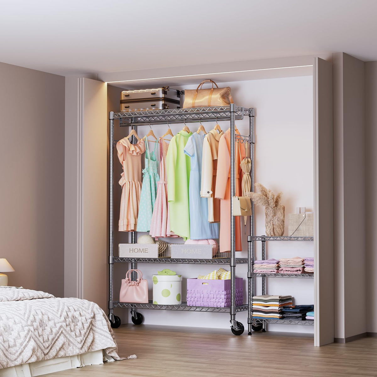 Heavy Duty Rolling Garment Rack Wire Clothes Rack for Hanging Clothes