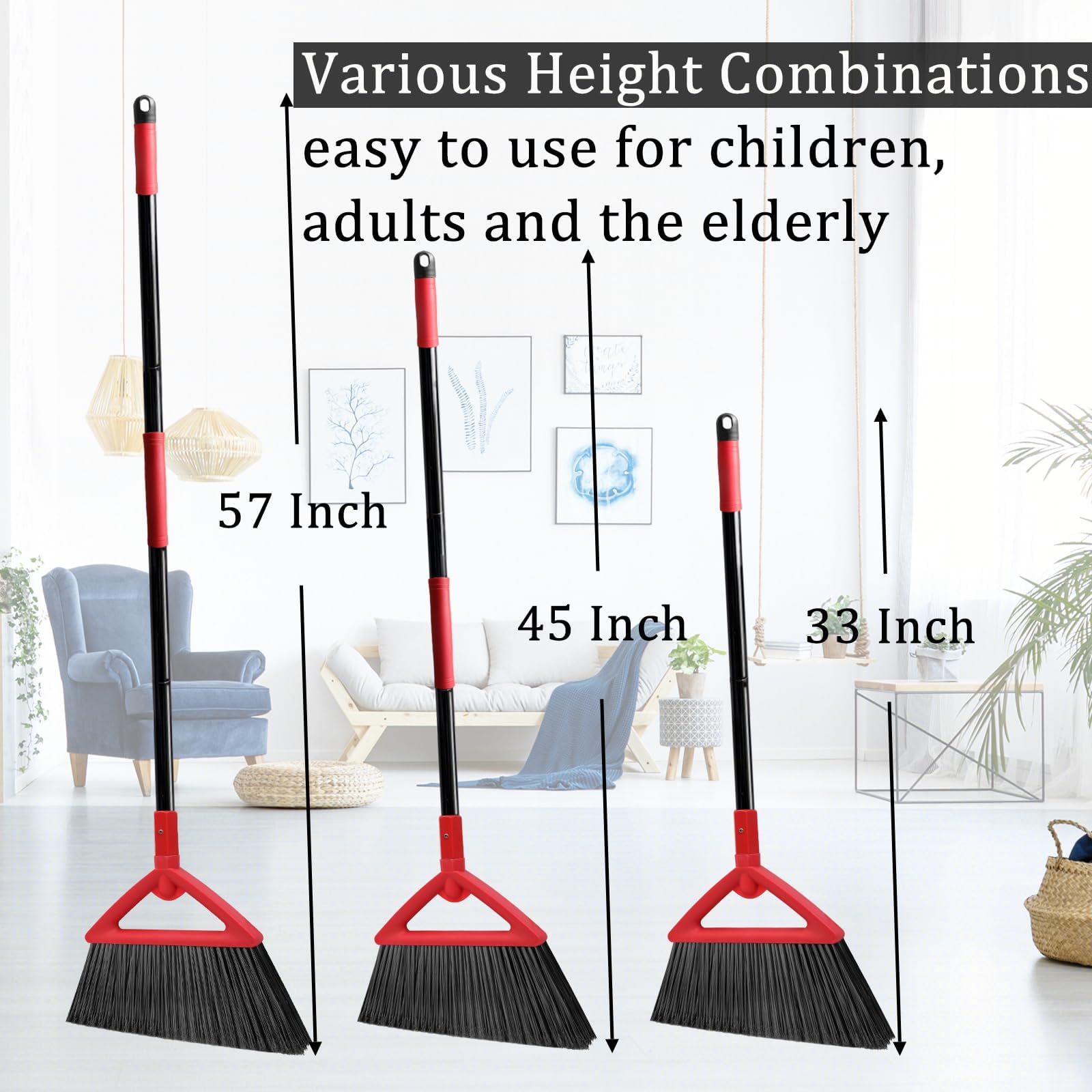 Heavy Duty Red Angle Broom with Long Handle (4 Count)