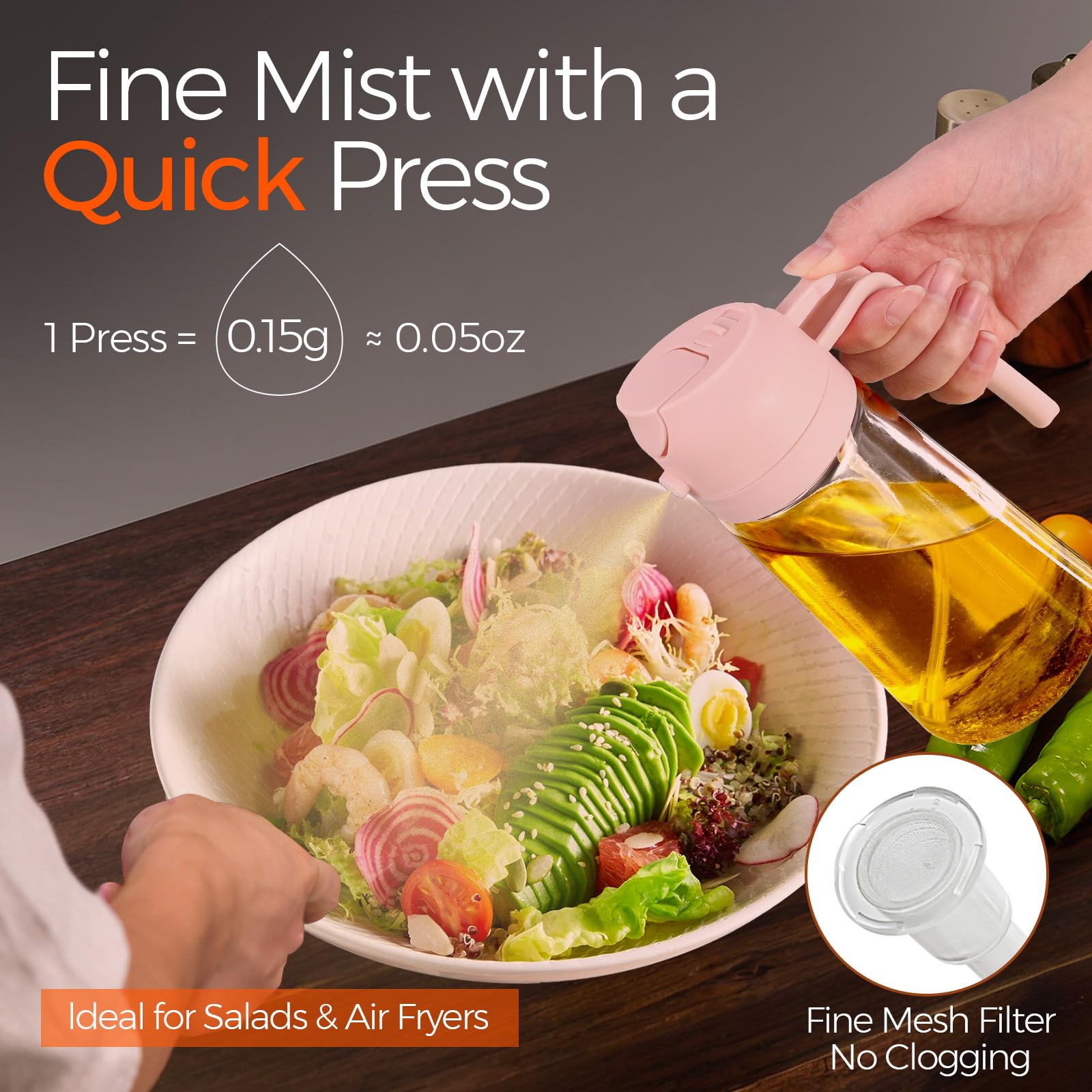 16oz 470ml Glass Olive Oil Sprayer for Cooking with Stickers