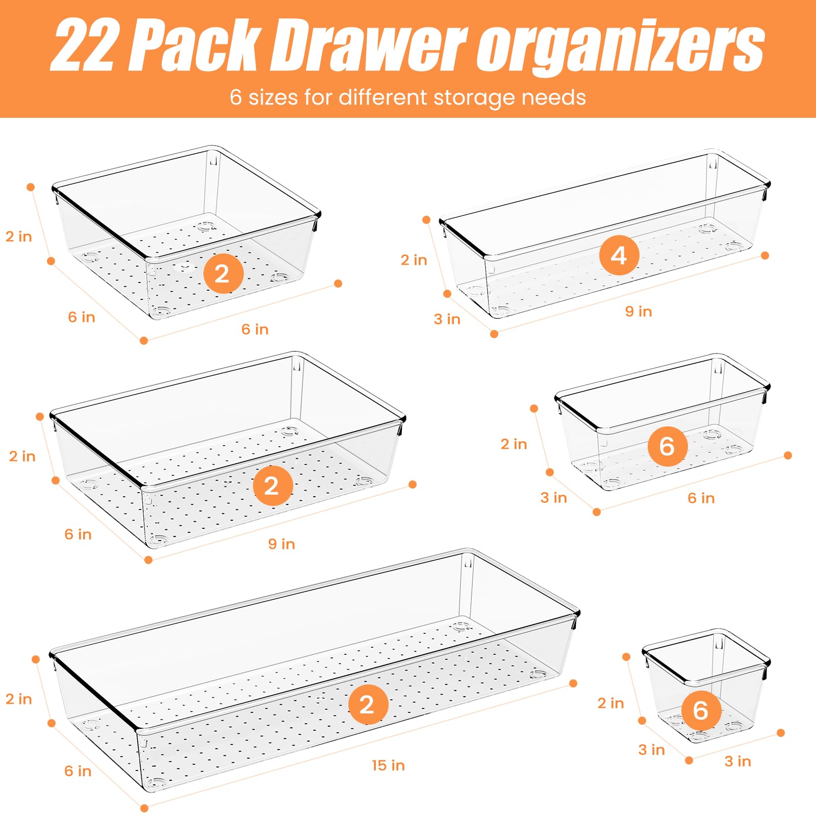 22 Pcs Drawer Organizer Bins (22 Count)