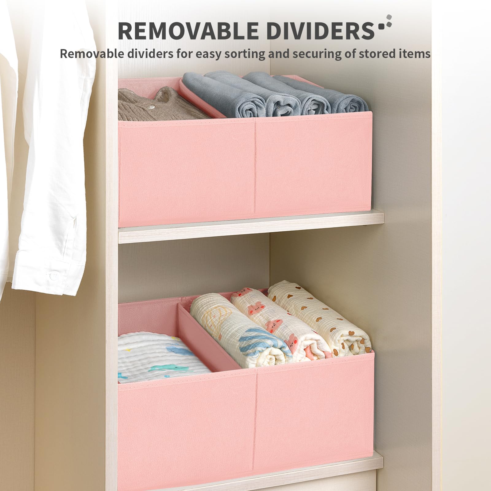 Large Closet Shelf Organizer Bins 6 Packs with Handles and Divider (6 Count)