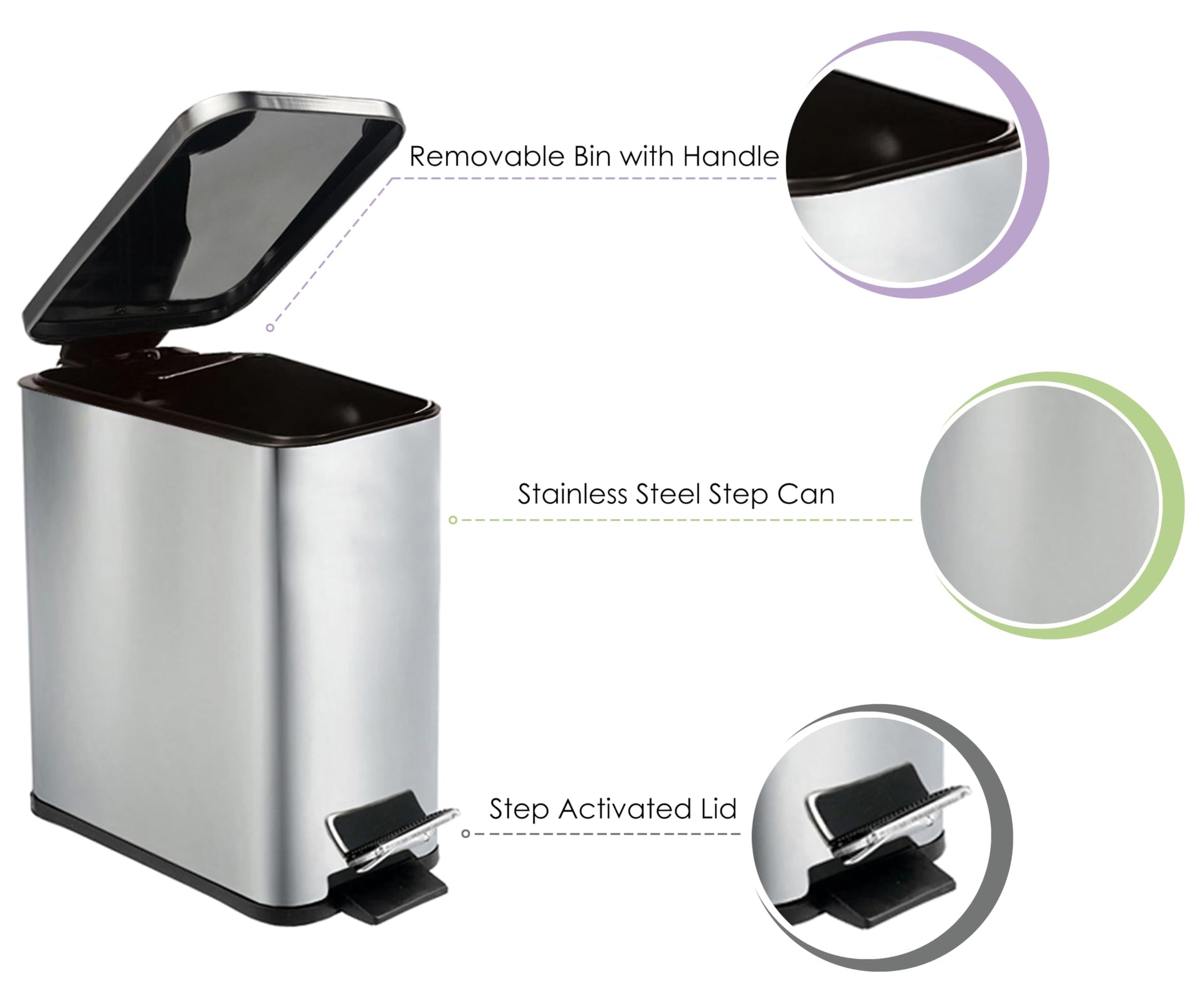 Stainless Steel Small Trash Can with Lid & Step Pedal