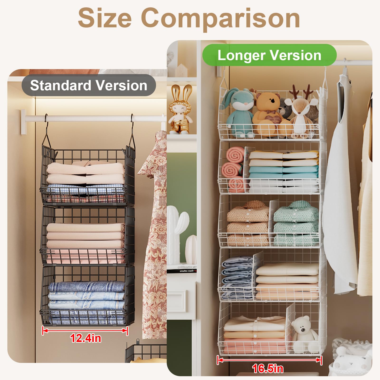 5 Tier Extra Large Closet Hanging Shelves with Divider