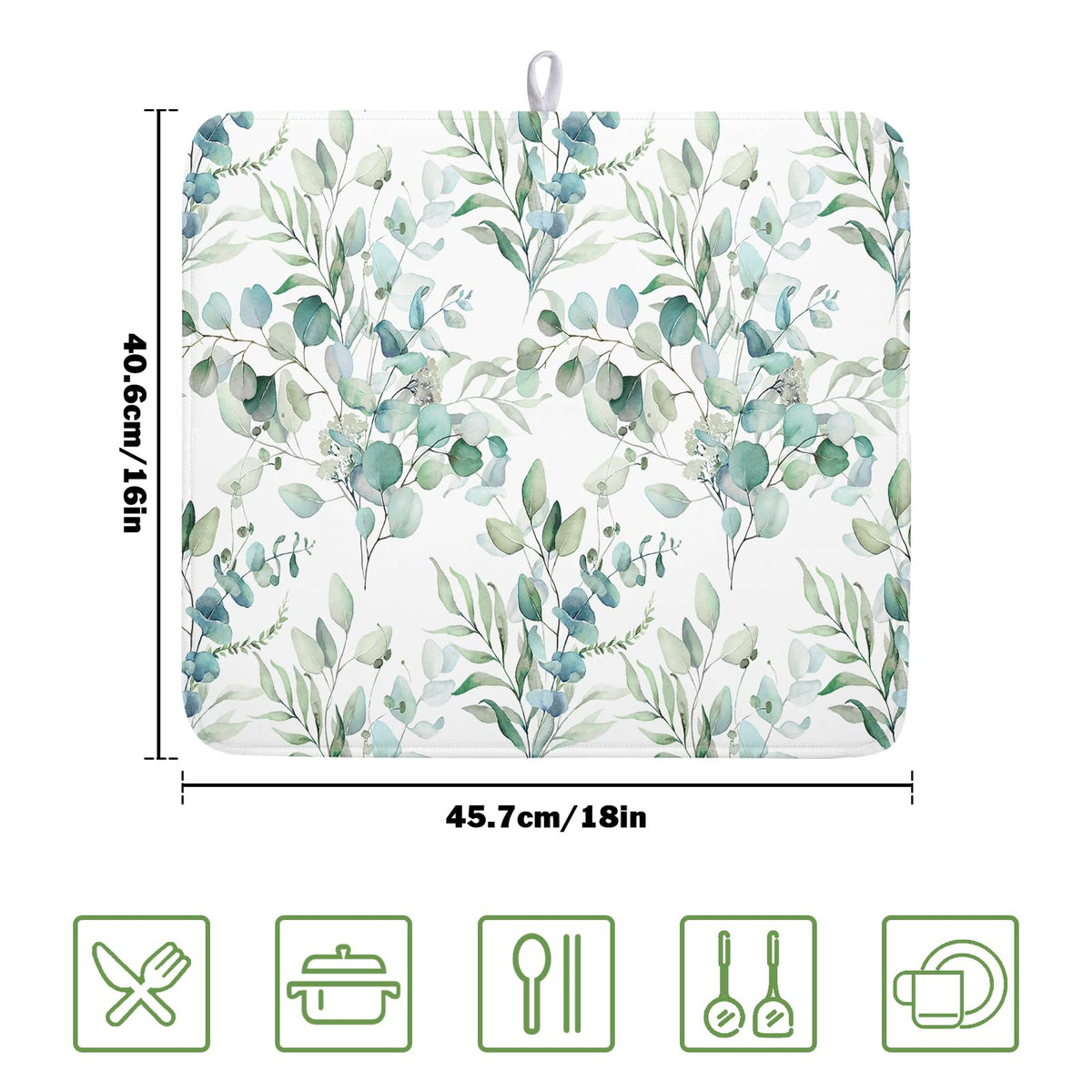 Watercolor Sage Leaves Dish Drying Mats for Kitchen Counter 16x18 Inch