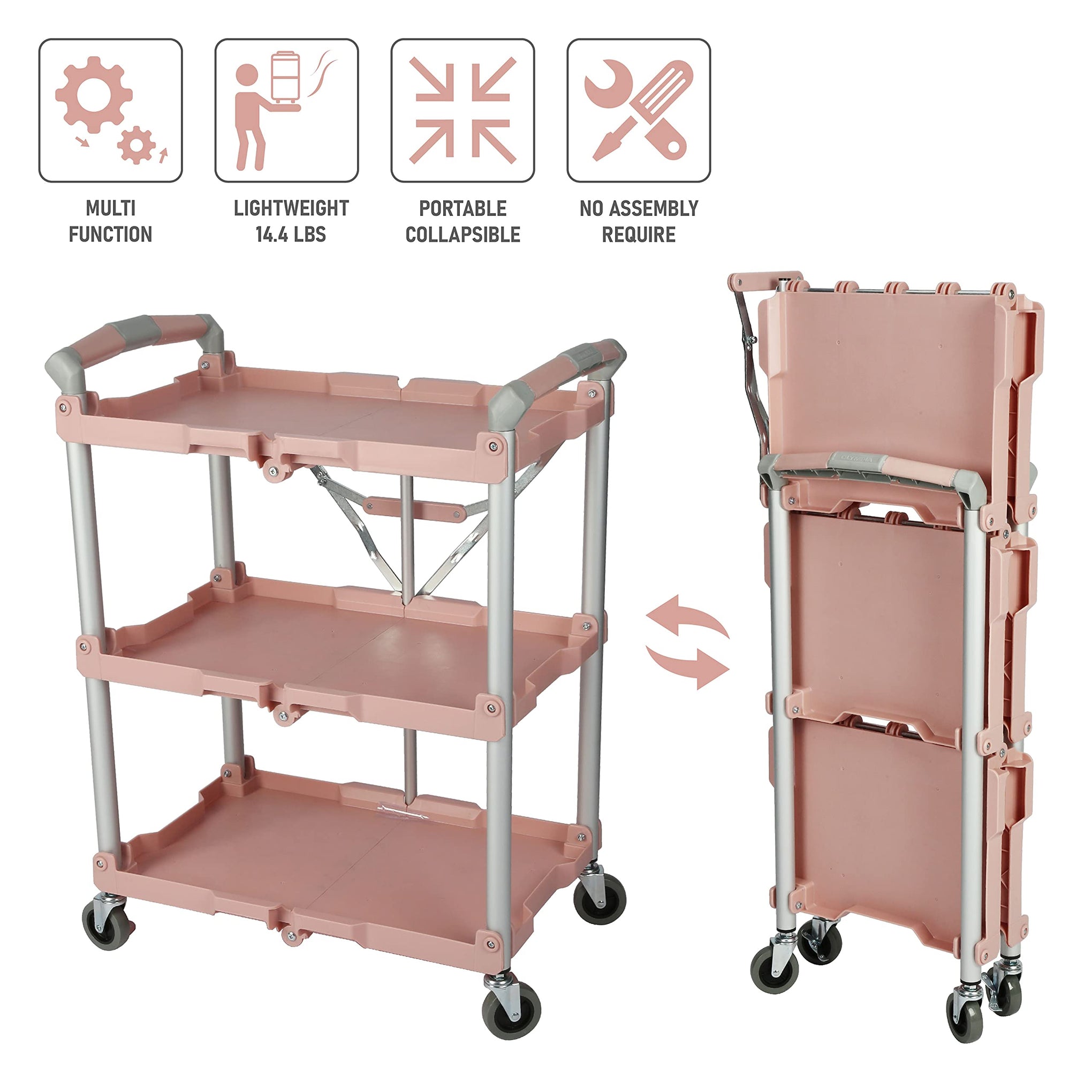 89-350 Pack-N-Roll Folding Collapsible Service Cart, 150LB Capacity, Rose