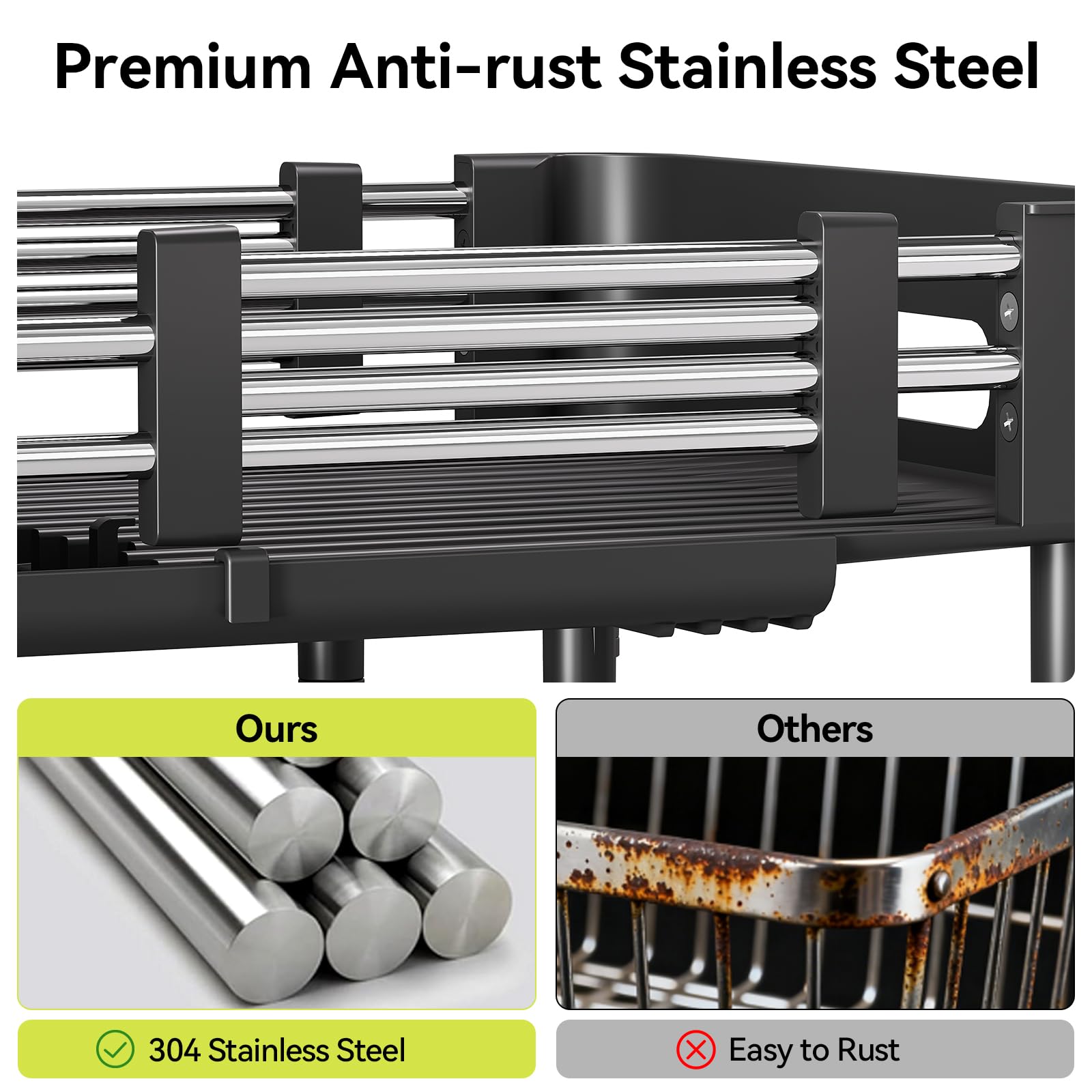 Extendable Stainless Dish Drying Rack for Kitchen Counter