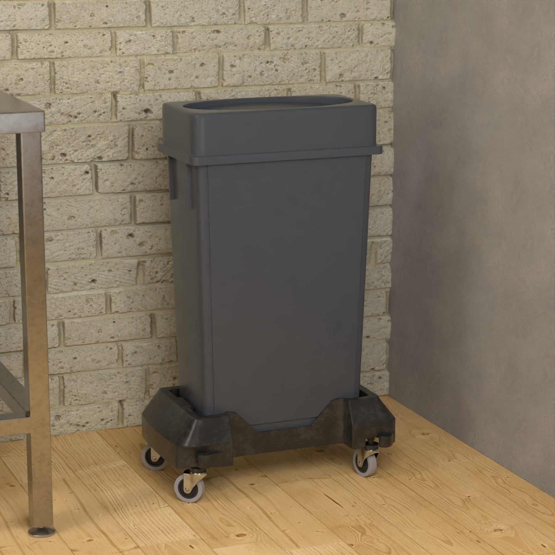 23 Gallon Gray Slim Jim Trash Can with Drop Shot Lid and Dolly