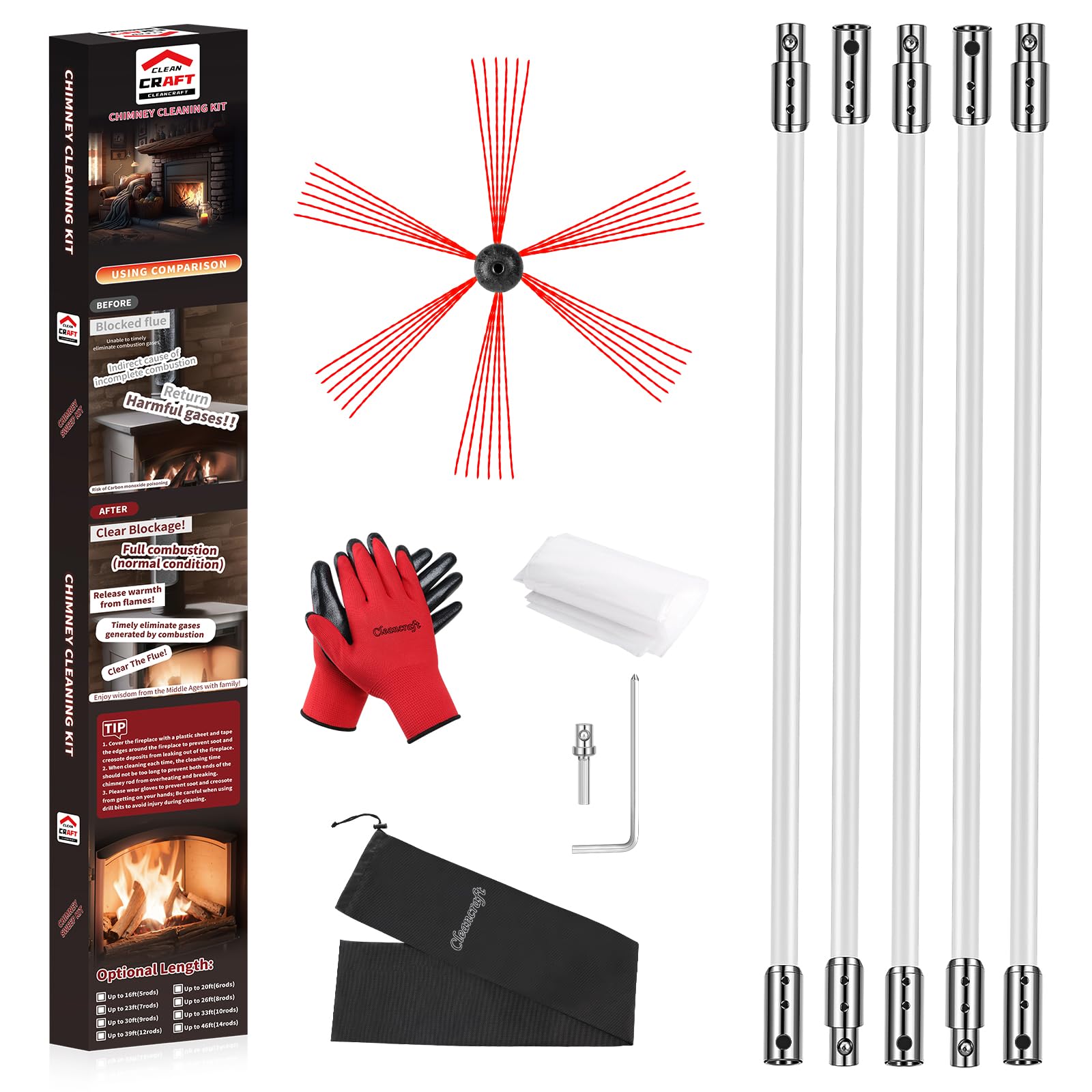 16 Feet Chimney Sweep Kit (5 Count)