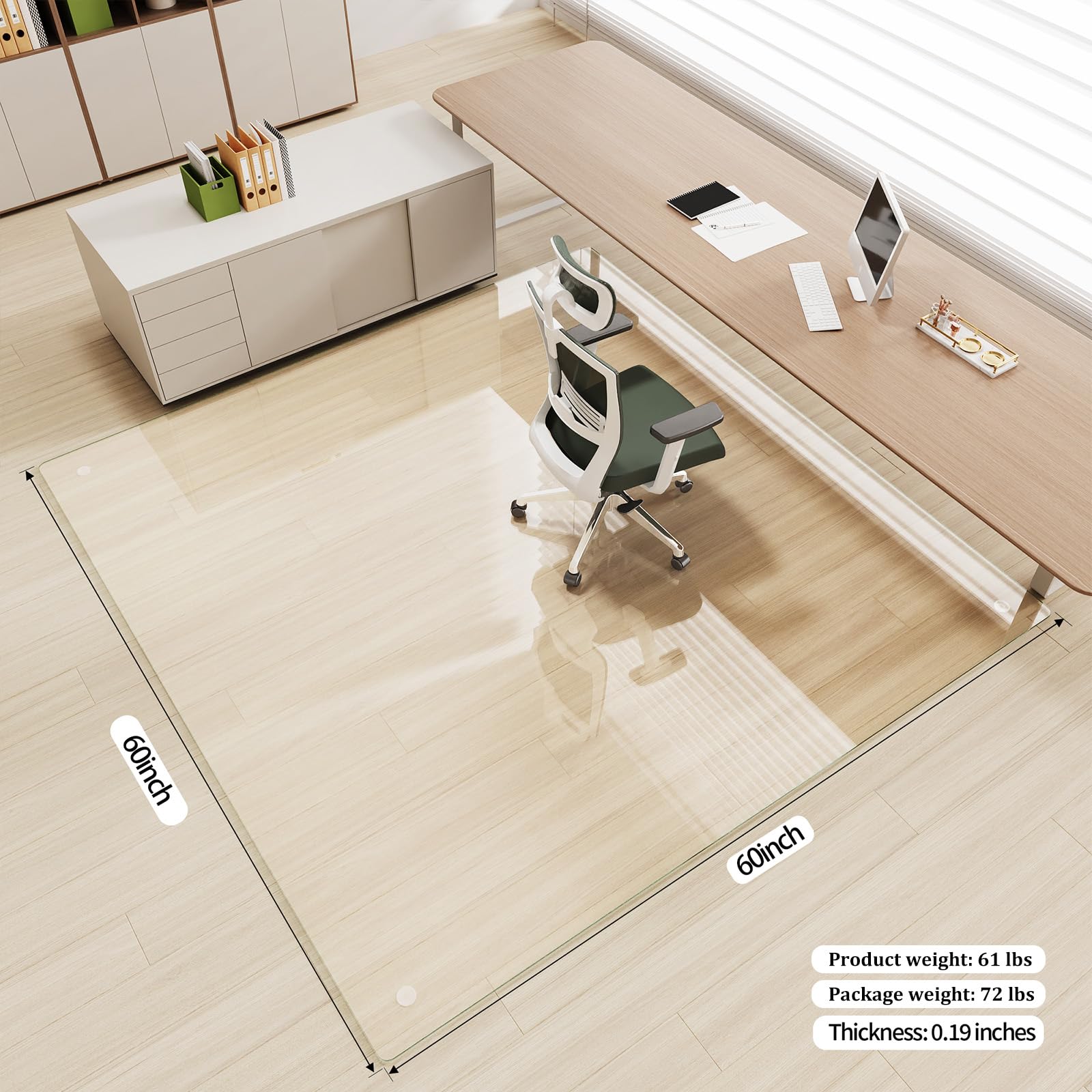 Tempered Glass] 60" x 60" Glass Office Chair Mat for Carpet
