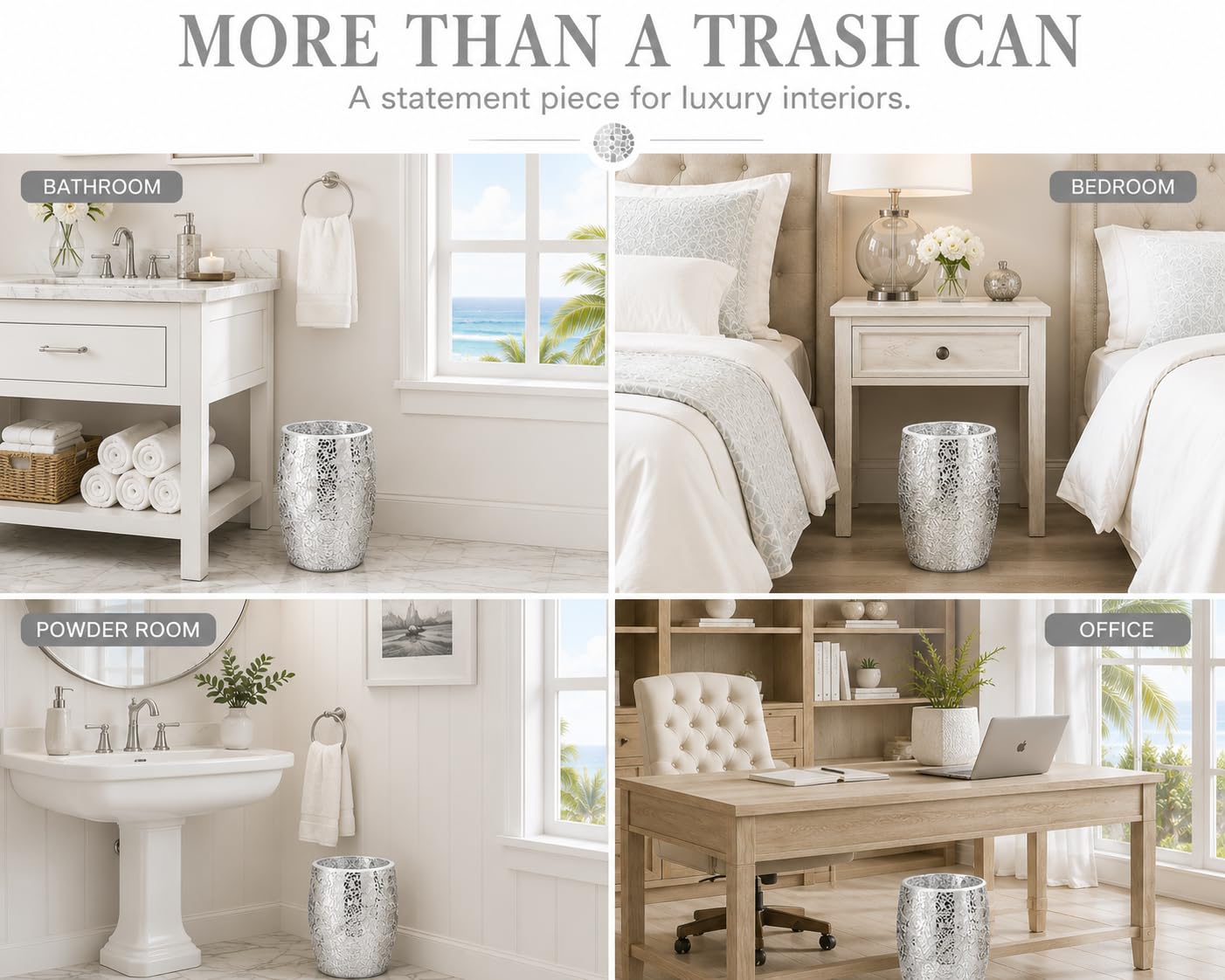 Silver Bathroom Trash Can