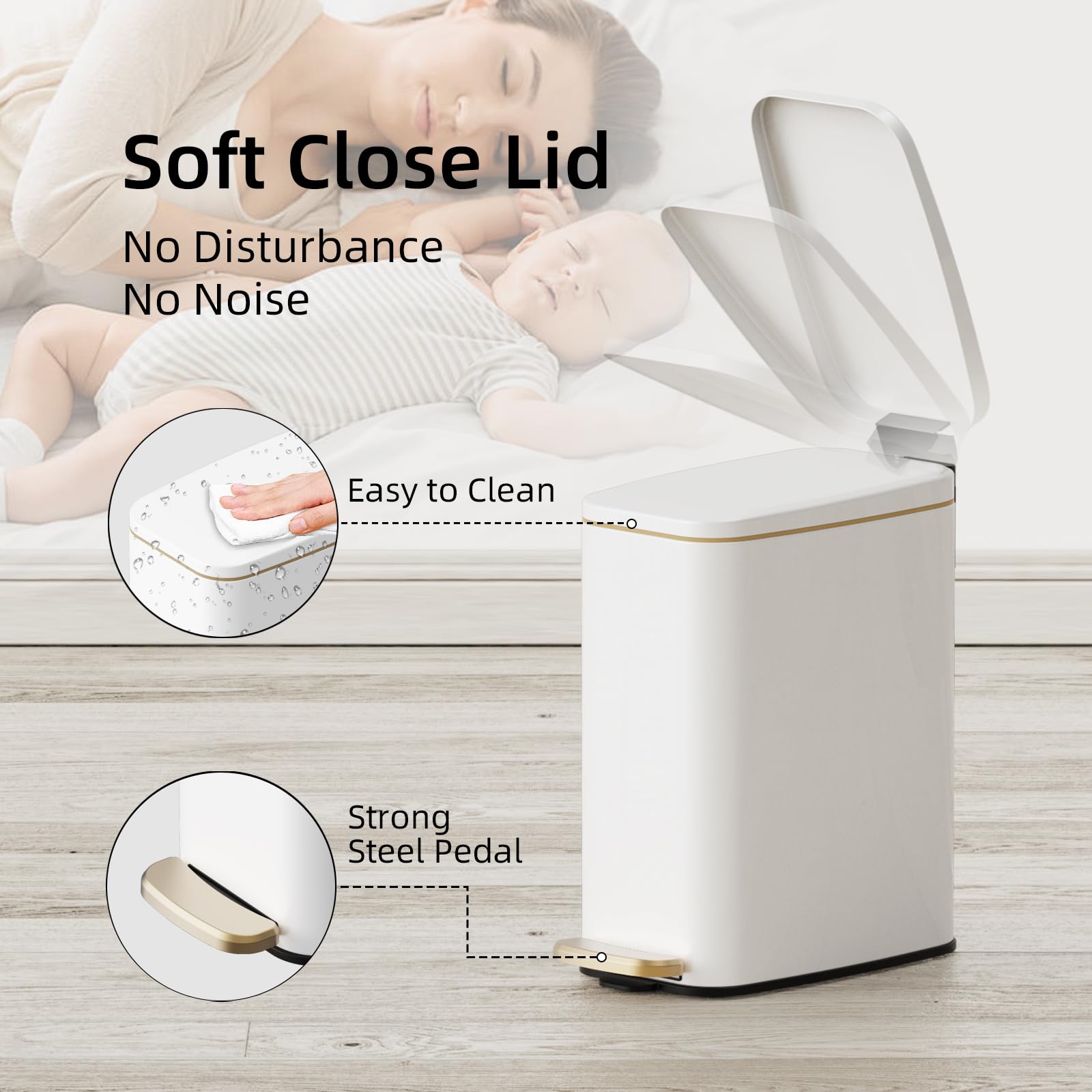 Slim Bathroom Trash Can with Lid