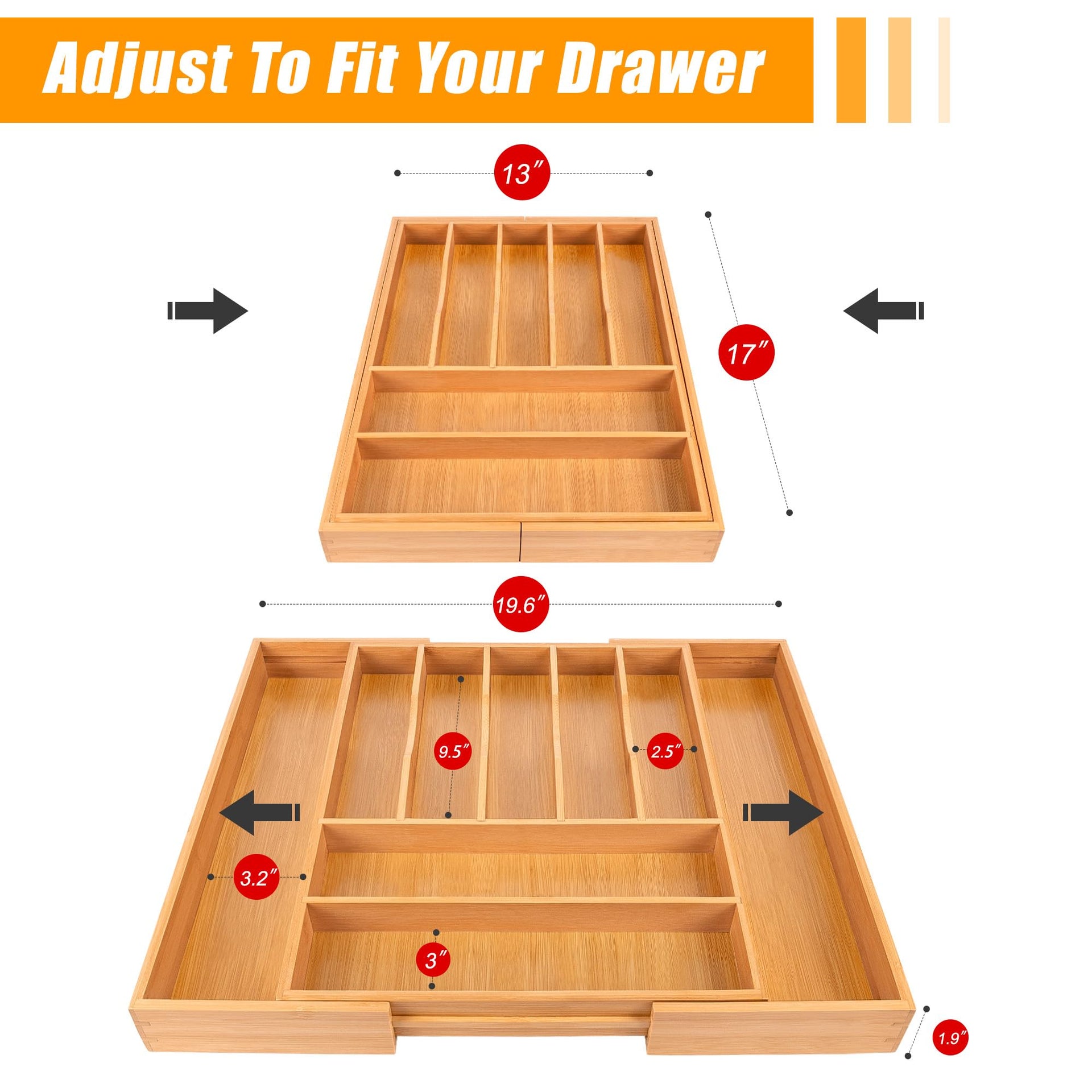 Large Premium Bamboo Silverware Organizer