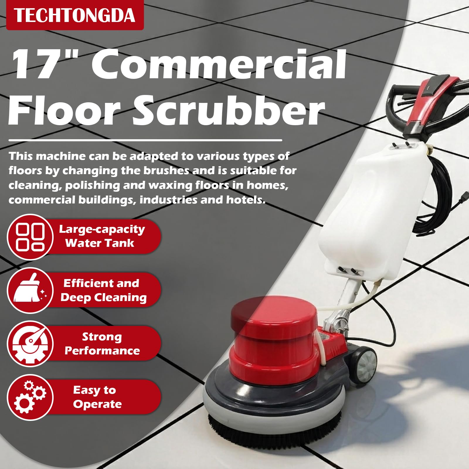 Floor Polisher & Buffer Commercial Floor Buffer Scrubber 17" Carpet Cleaning Machine 154RPM Industrial Orbiter Floor Cleaning with 3gal Tank and 3 Brush heads