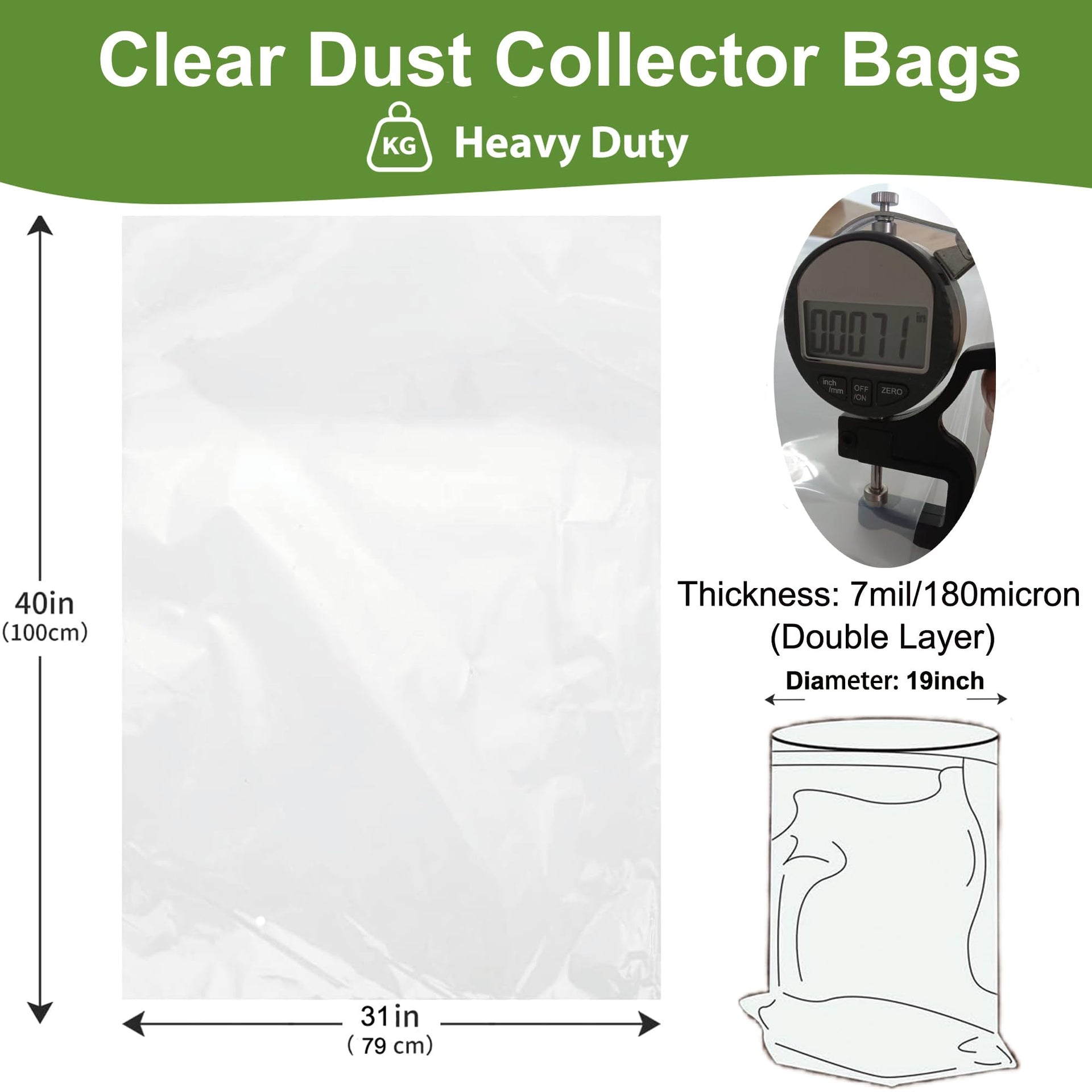 Dust Collector Bags 12 Pack 7 Mil Two Sided 19.5" Dia 31" W x40" L Woodwork (6 Count)