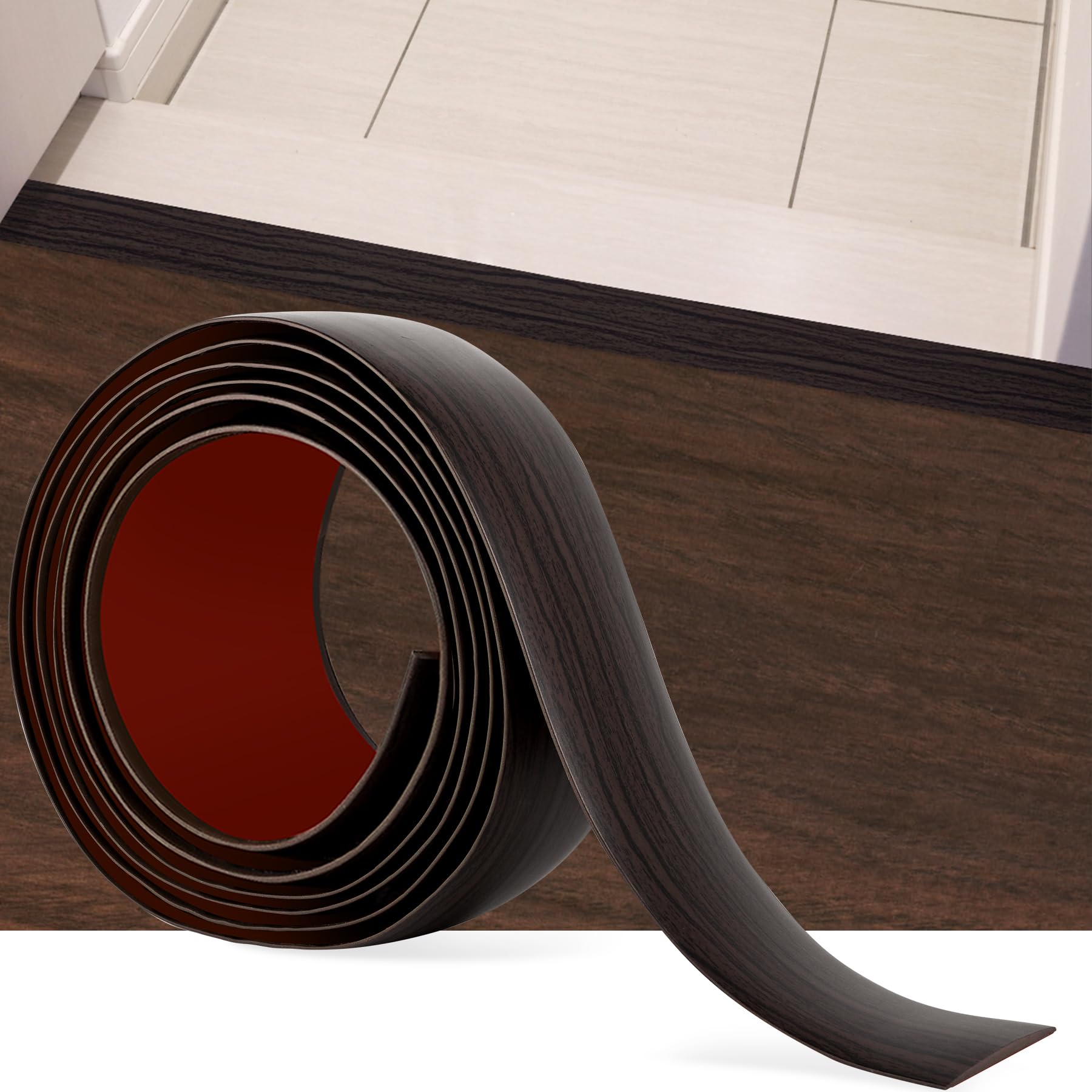 3.3Ft Floor Transition Strip Self Adhesive Vinyl Cover Floor Strip Flat Divider Transition Strip Wood Grain Design for Laminate Floor Gaps and Doorway Transitions