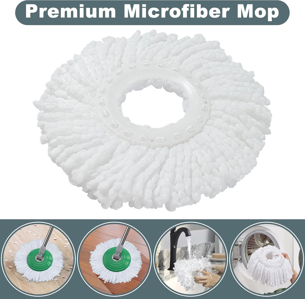 Dual Compartment Spin Mop and Bucket, Mop and Bucket with Wringer Set,360°Rotating Spinning Mopping for Floor Cleaning with 6 Microfiber Replacement Heads, 61" Extended Handle, 2X Wheel - Deep Green