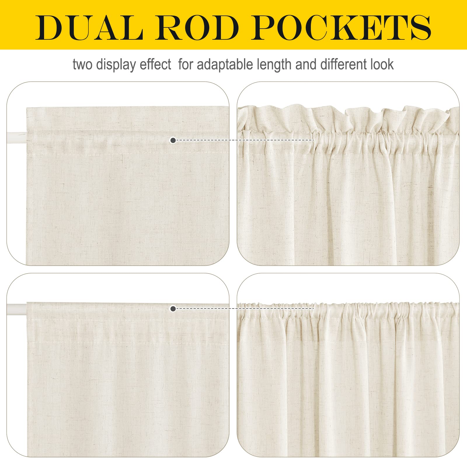 Natural French Sheer Door Curtains 80 inches Long for Privacy